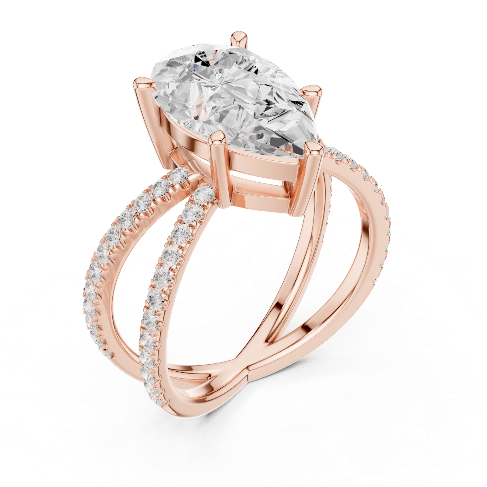 Gold Jewelry L36-25, Pear center stone, Rose Gold, view 2