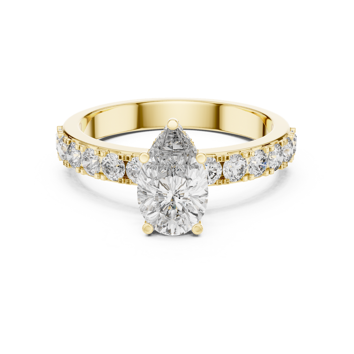 14K Solid Gold Lab Diamond Solitaire Ring, Yellow Gold