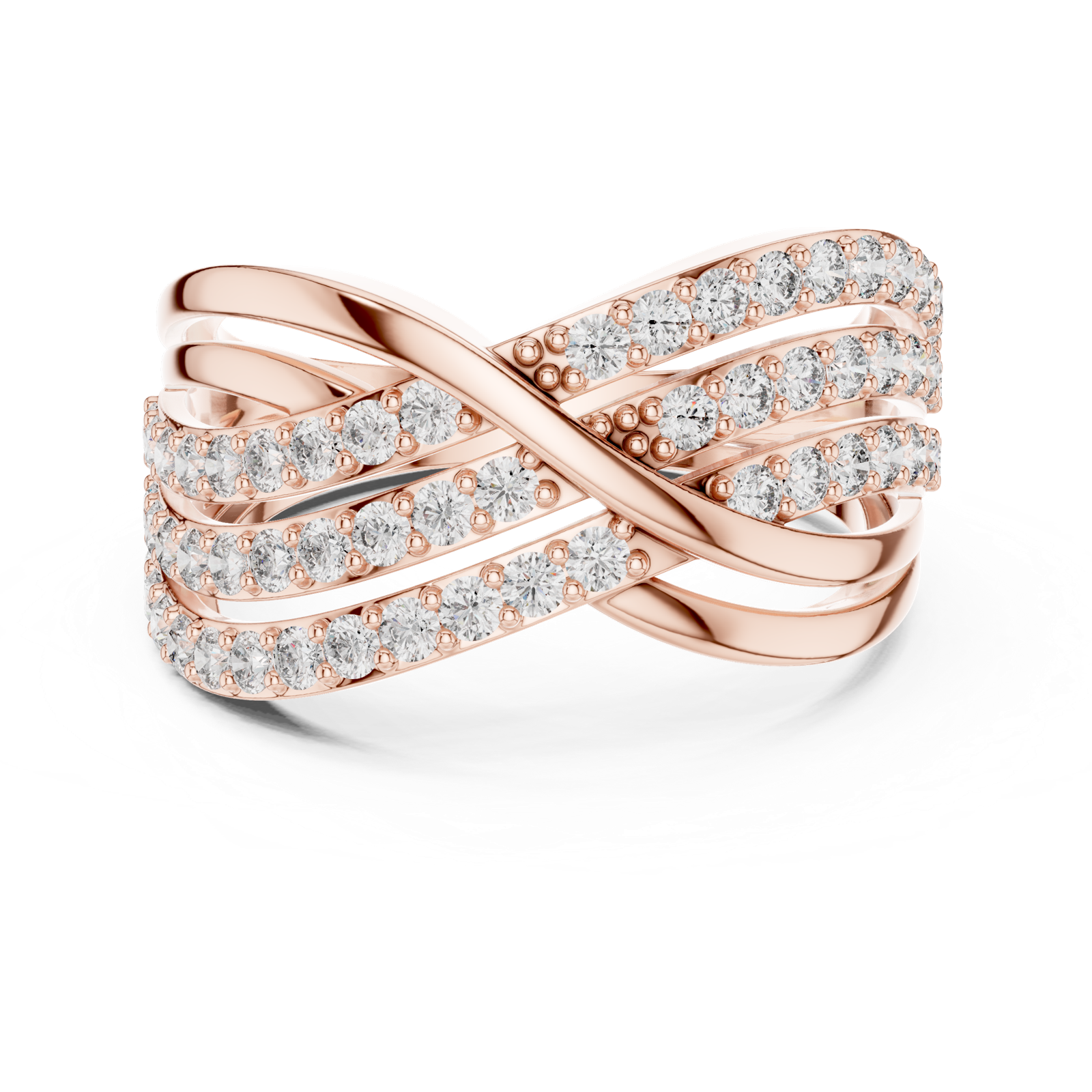 14K Solid Gold Lab Diamond Crossover Ring, Rose Gold
