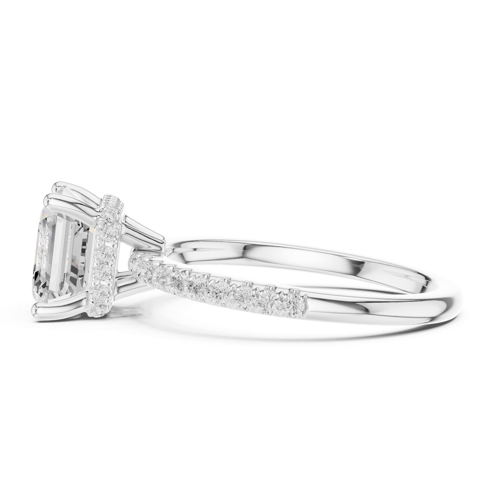 Gold Ring DDLR-177, Asscher center stone, White Gold, view 3