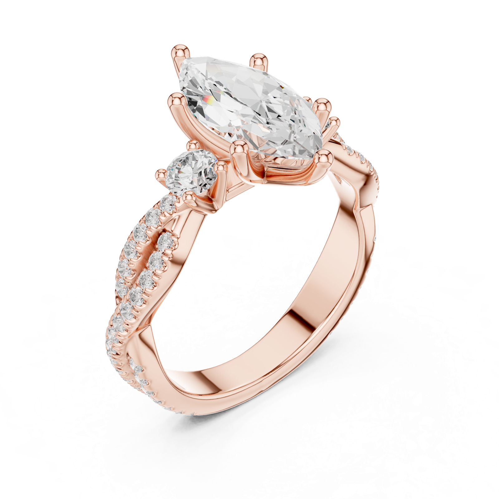 Gold Ring DDLR-281, Marquise center stone, Rose Gold, view 2