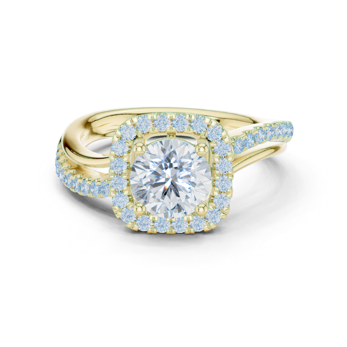 14K Solid Gold Lab Diamond Halo Ring, Yellow Gold