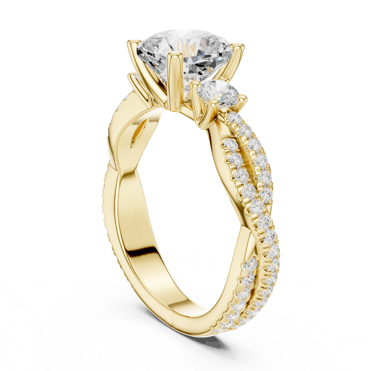 14K Solid Gold Lab Diamond Three-Stone Ring, Yellow Gold, view 1