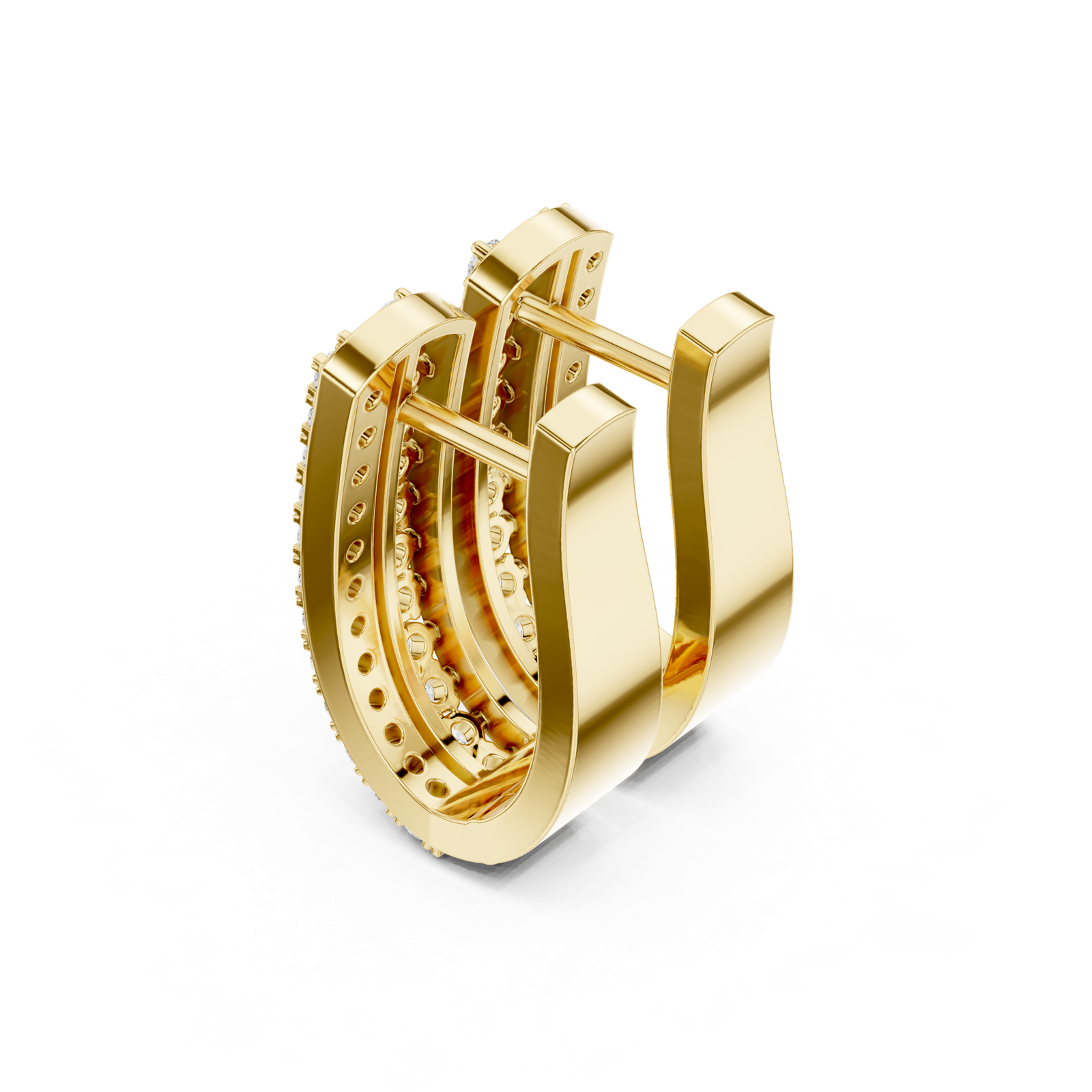 14K Solid Gold Lab Diamond Huggie Earrings, Yellow Gold, view 2