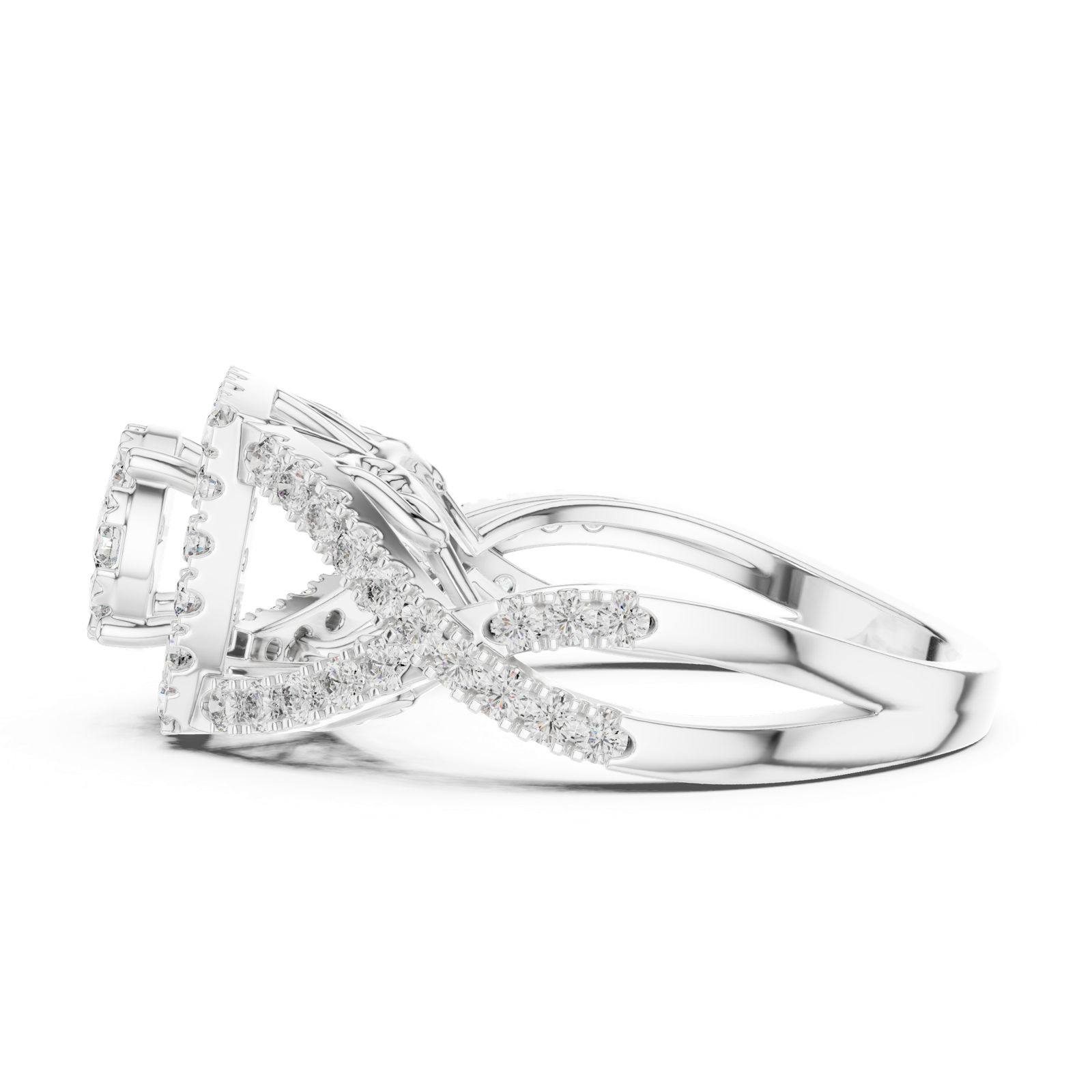 14K Solid Gold Lab Diamond Halo Ring, White Gold, view 3