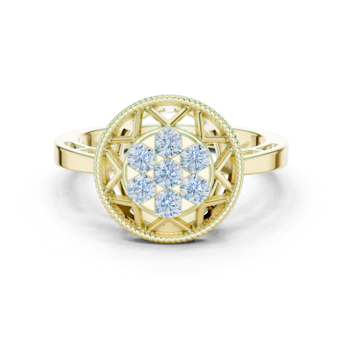 14K Solid Gold Lab Diamond Vintage Ring, Yellow Gold