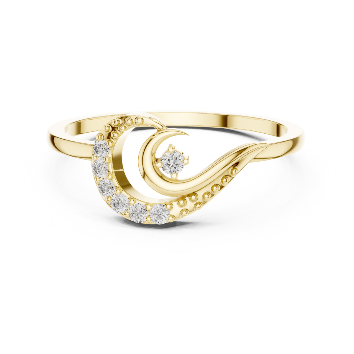 14K Solid Gold Lab Diamond Moon Cluster Ring, Yellow Gold