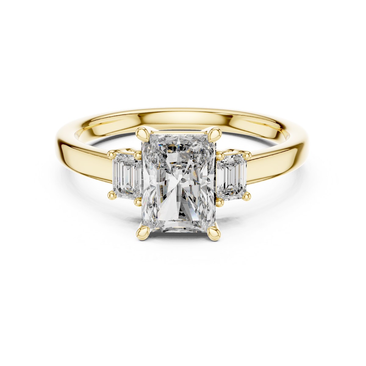 14K Solid Gold Lab Diamond Three-Stone Ring, Yellow Gold