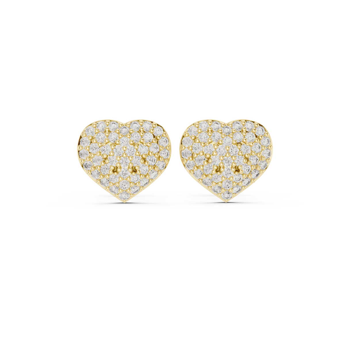 14K Solid Gold Lab Diamond Heart Cluster Earrings, Yellow Gold