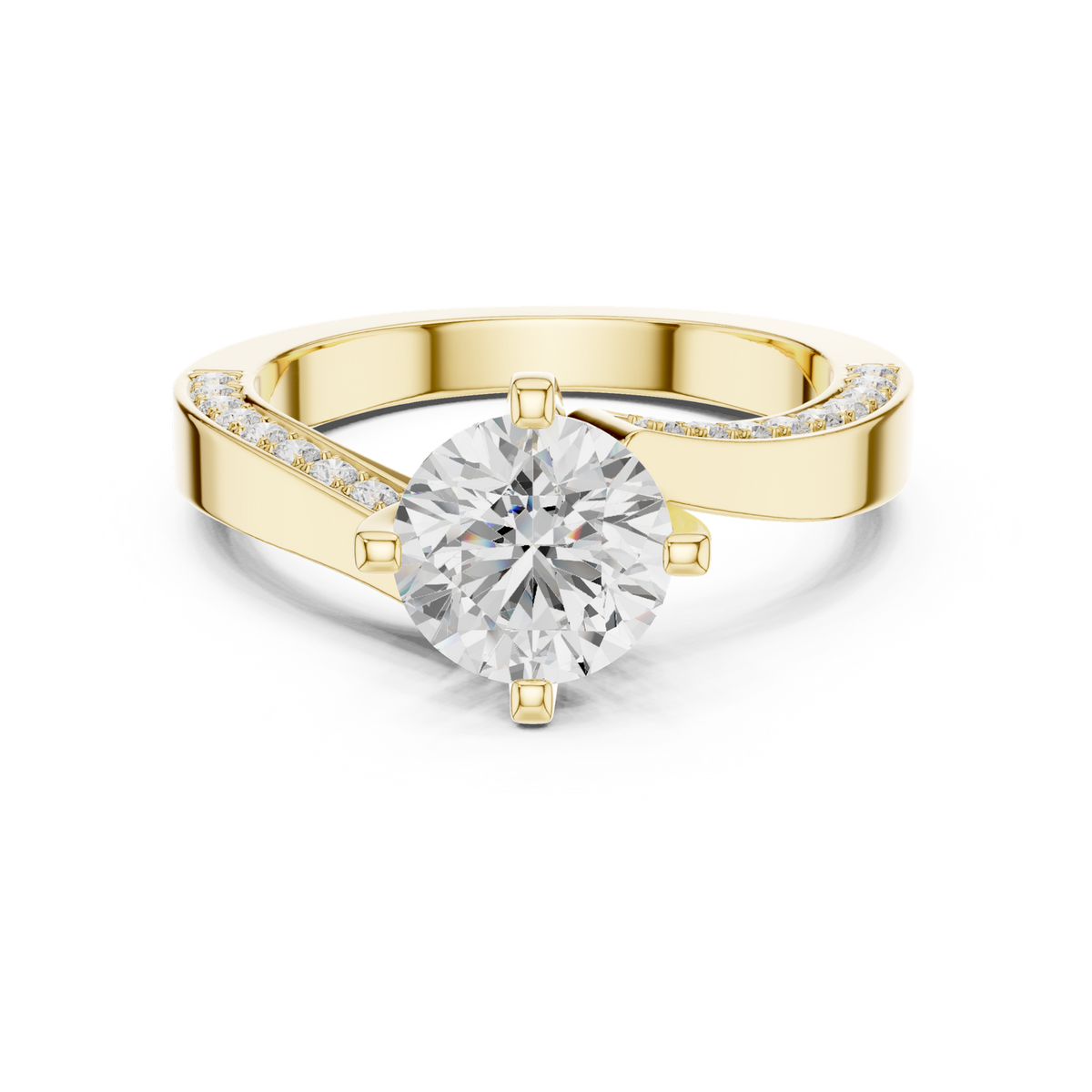 14K Solid Gold Lab Diamond Three-Stone Ring, Yellow Gold