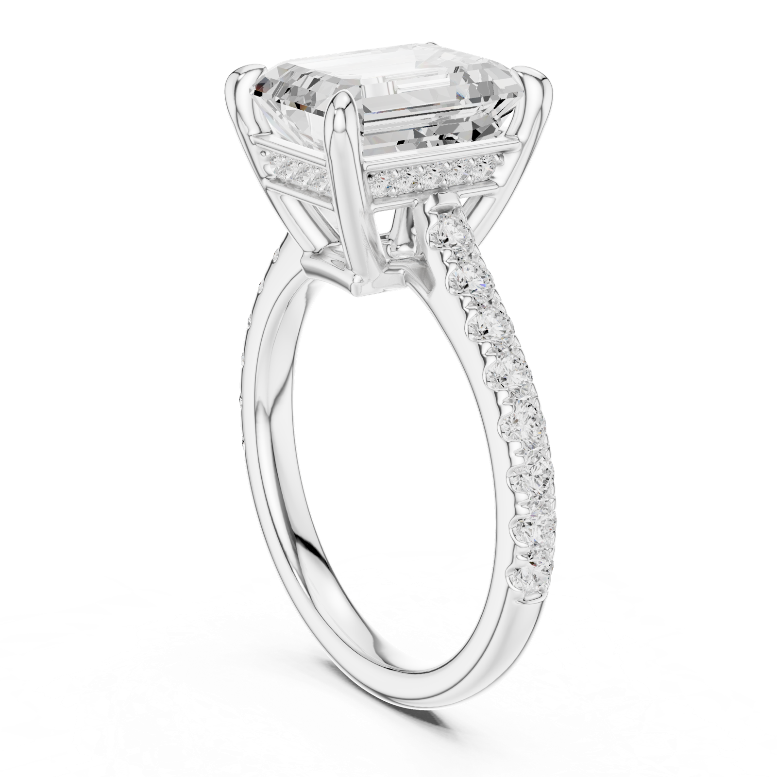 Gold Ring DDLR-250, Emerald center stone, White Gold, view 1