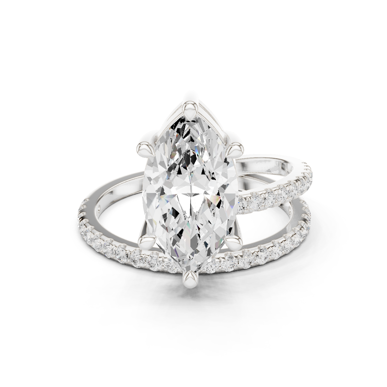 Gold Jewelry L35-39, Marquise center stone, White Gold