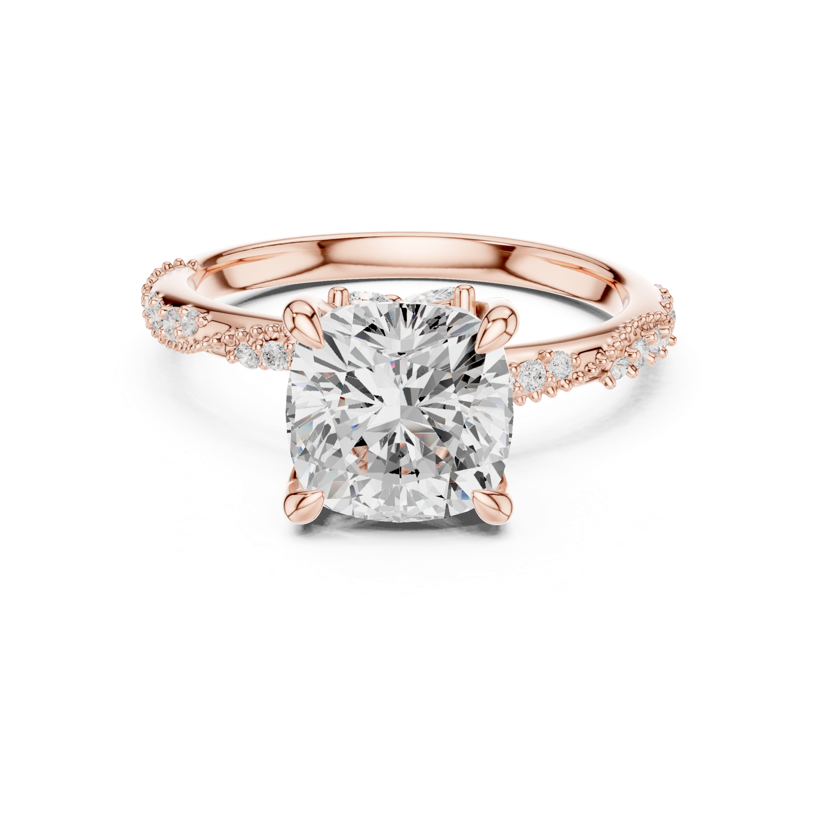 Gold Ring DDLR-167, Cushion center stone, Rose Gold, view 4