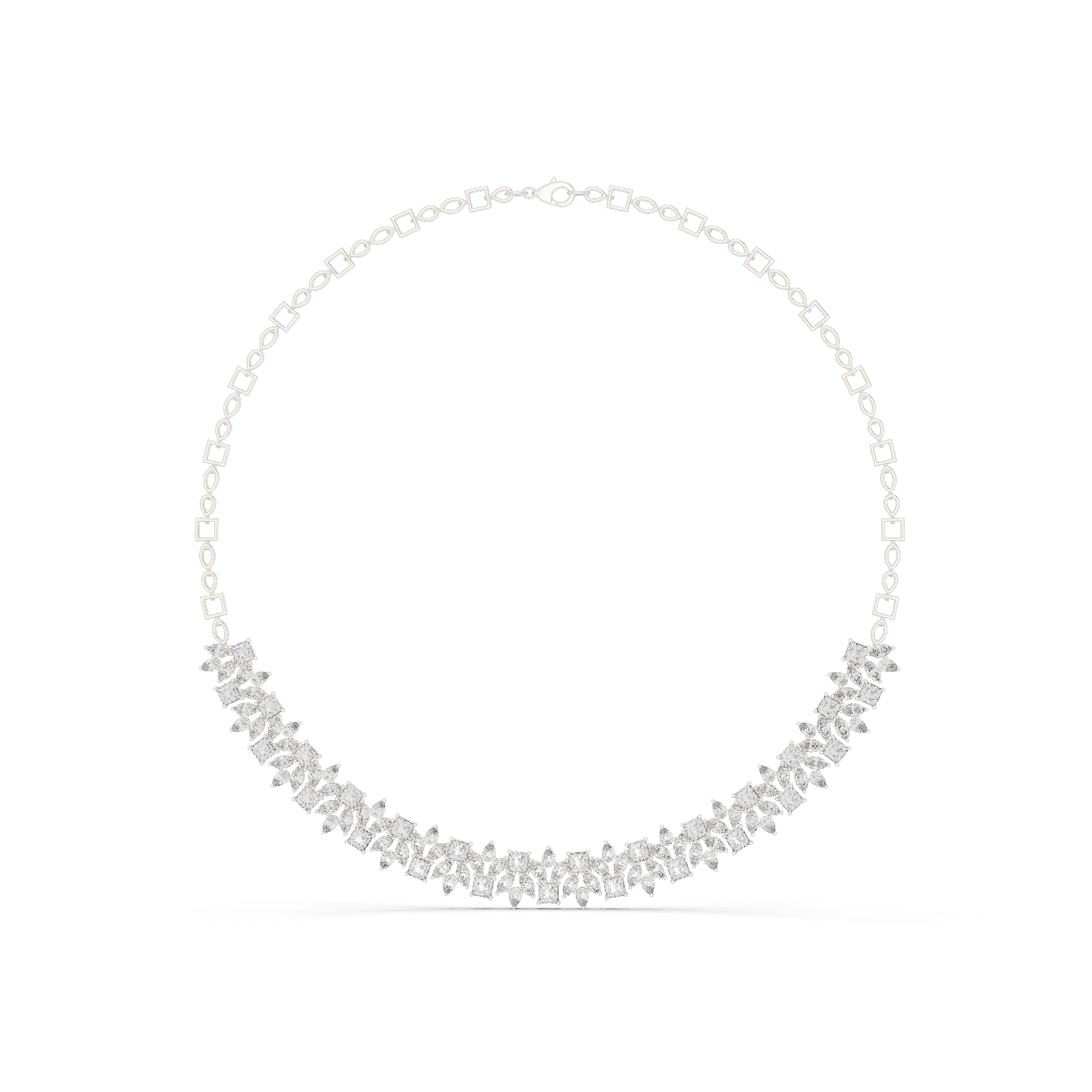 14K Solid Gold Lab Diamond Station Necklace, White Gold