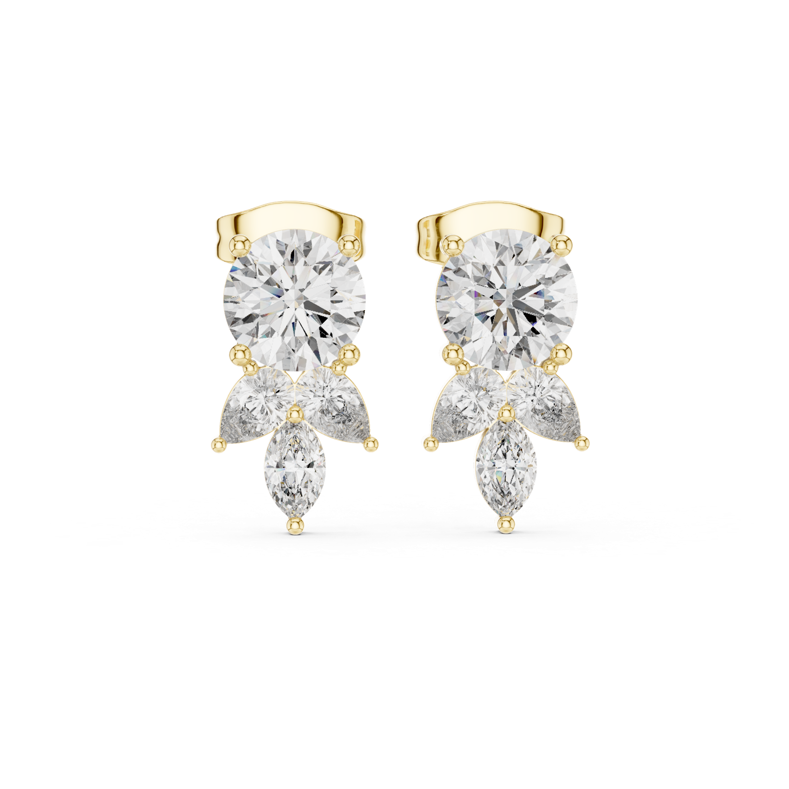 14K Solid Gold Lab Diamond Drop Earrings, Yellow Gold