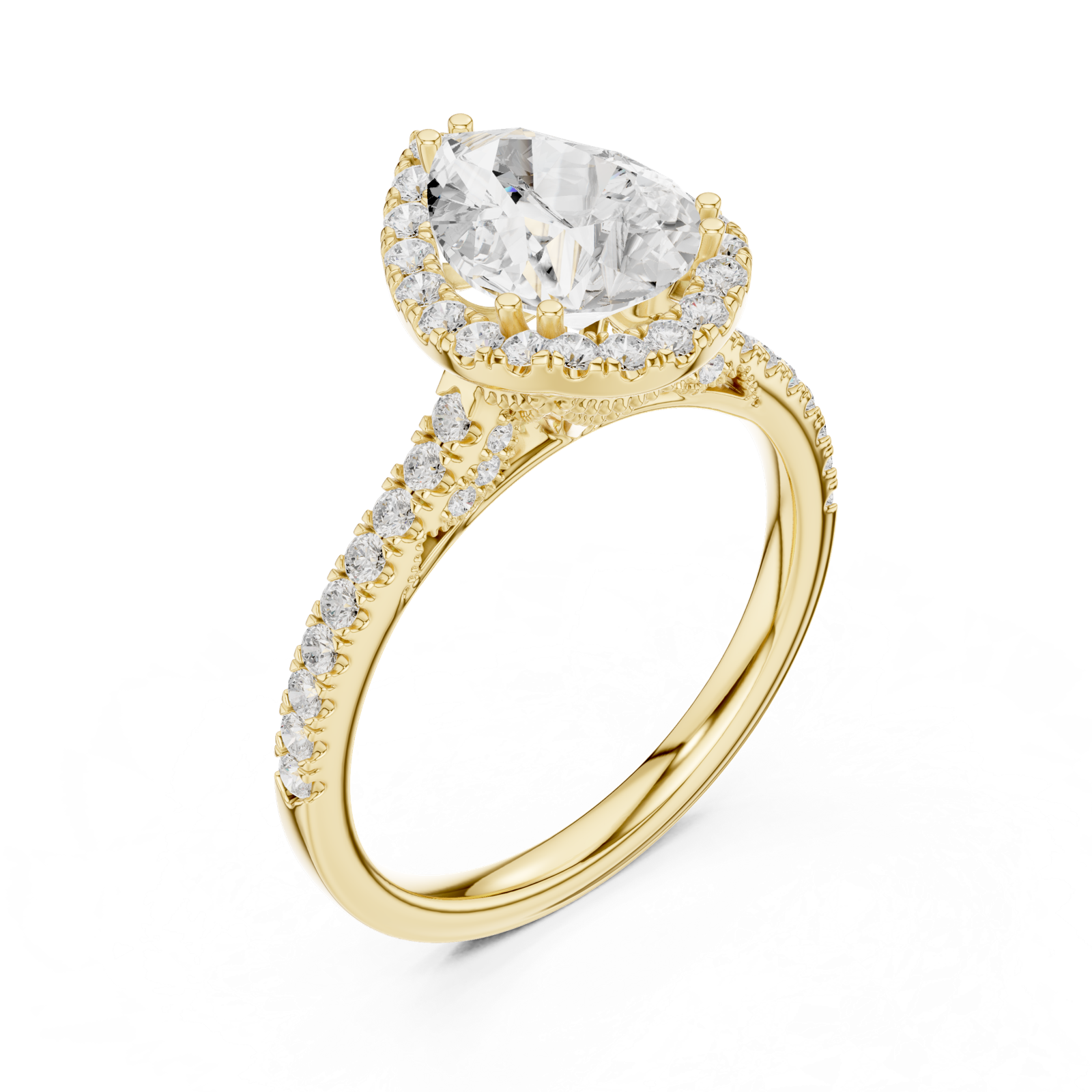 Gold Ring DDLR-255, Pear center stone, Yellow Gold, view 2