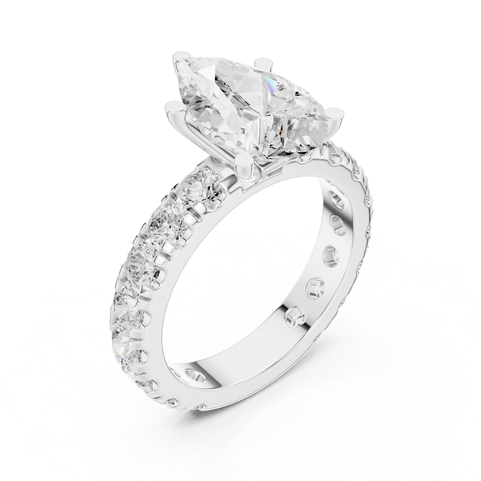 Gold Jewelry L35-63, Pear center stone, White Gold, view 2