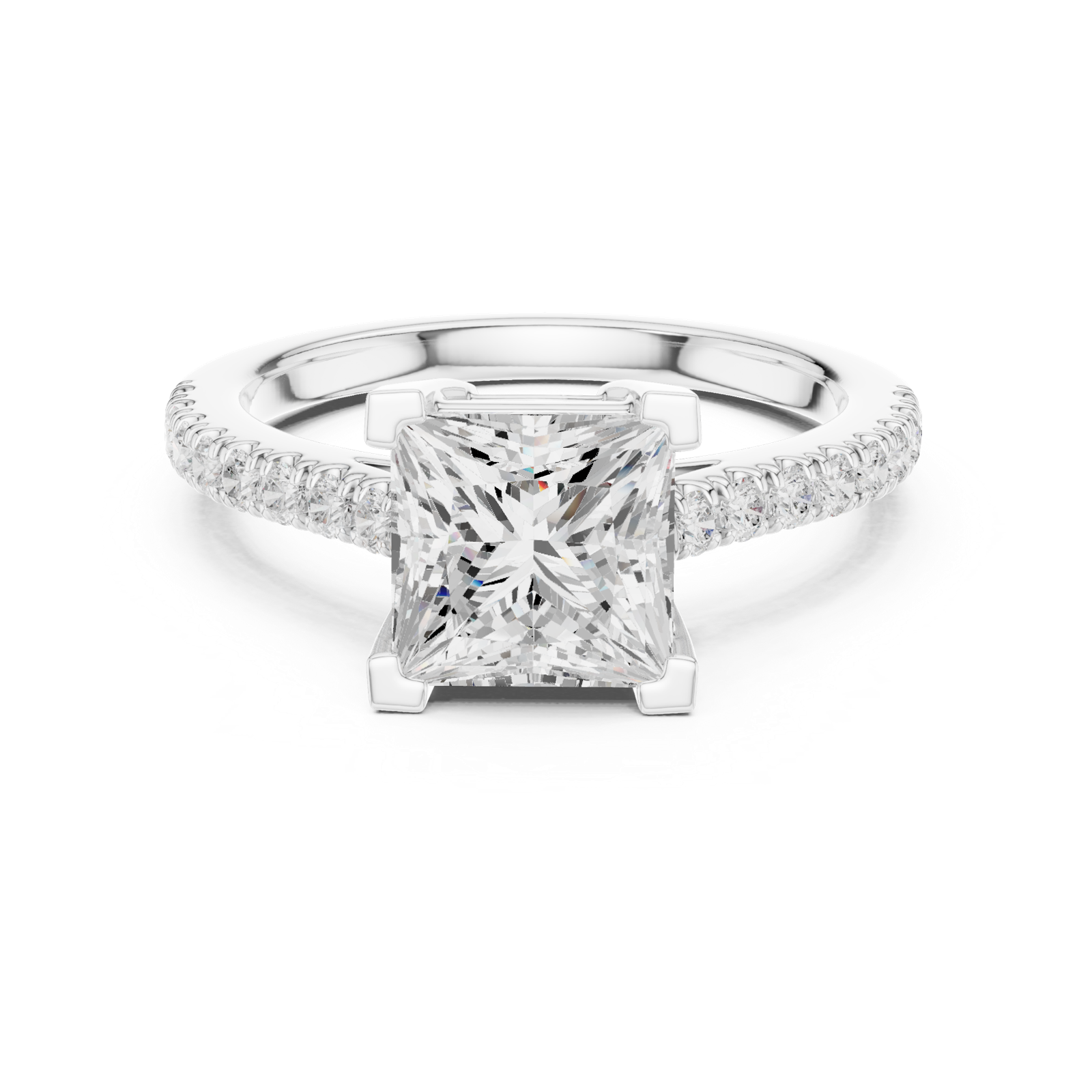 Gold Ring DDLR-039, Princess center stone, White Gold, view 4