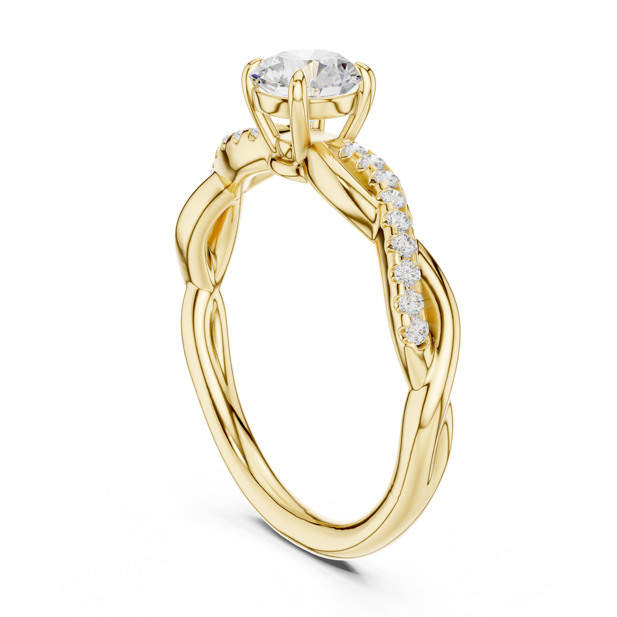 14K Solid Gold Lab Diamond Twist Ring, Yellow Gold, view 1