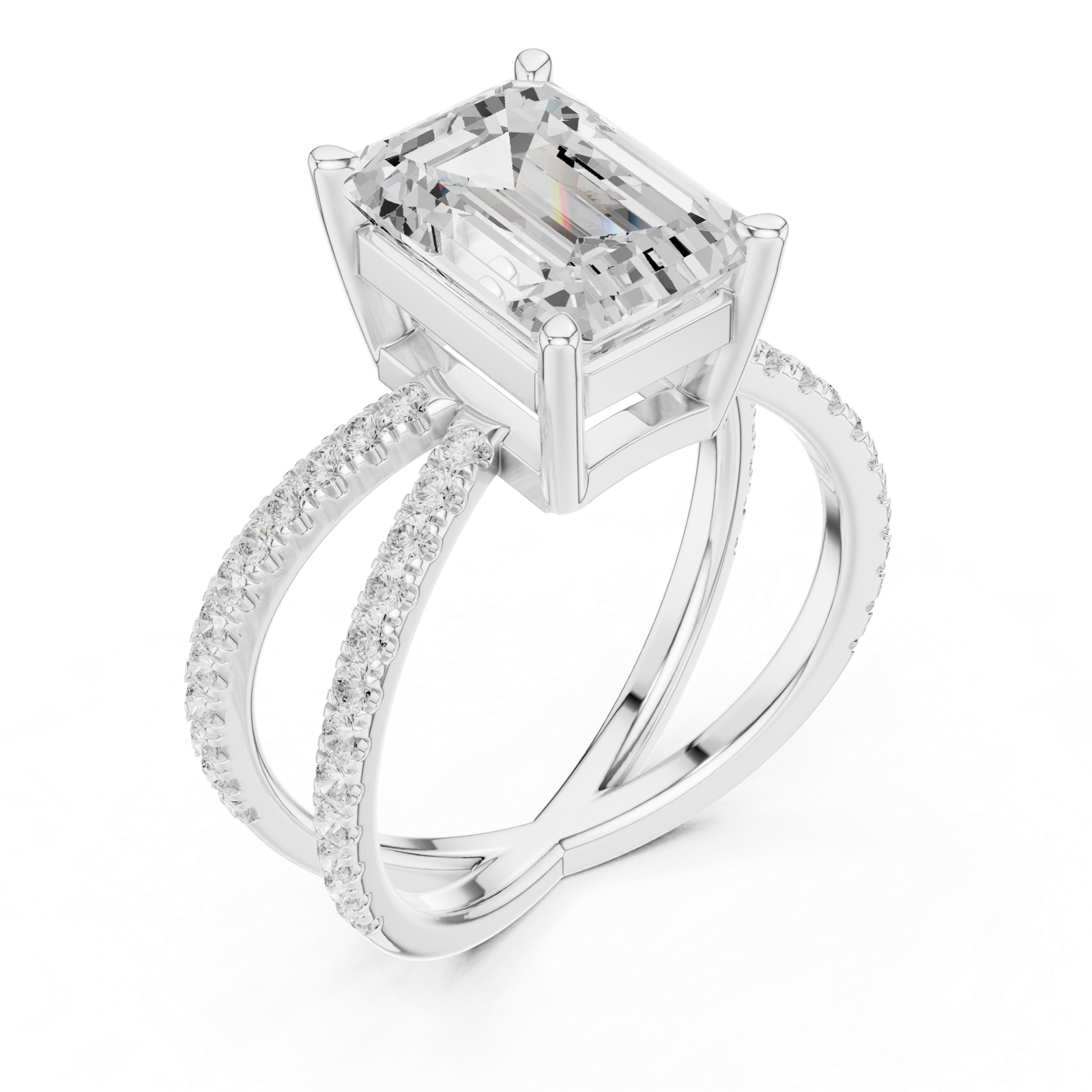 Gold Jewelry, Emerald center stone, White Gold, view 2