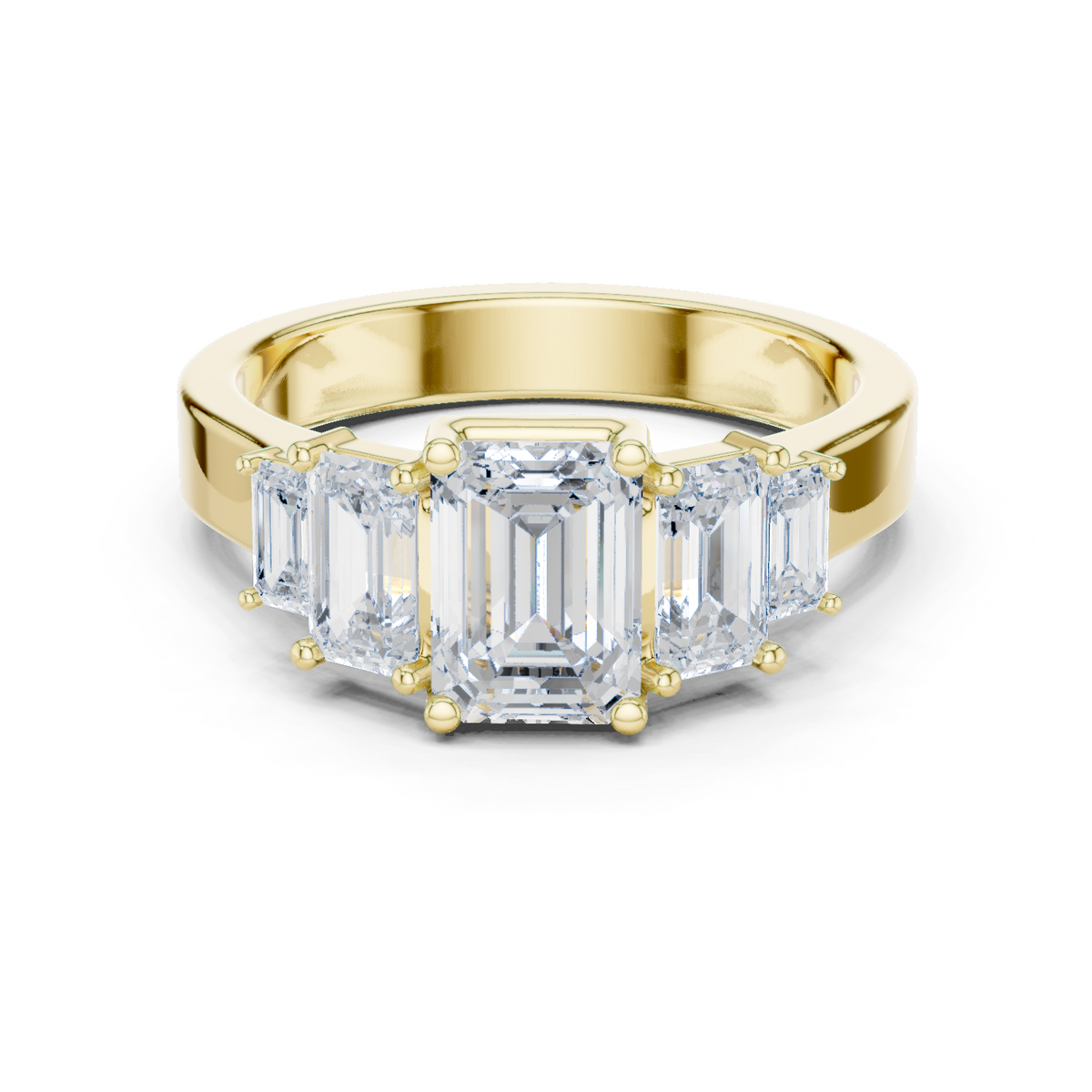 14K Solid Gold Lab Diamond Three-Stone Ring, Yellow Gold