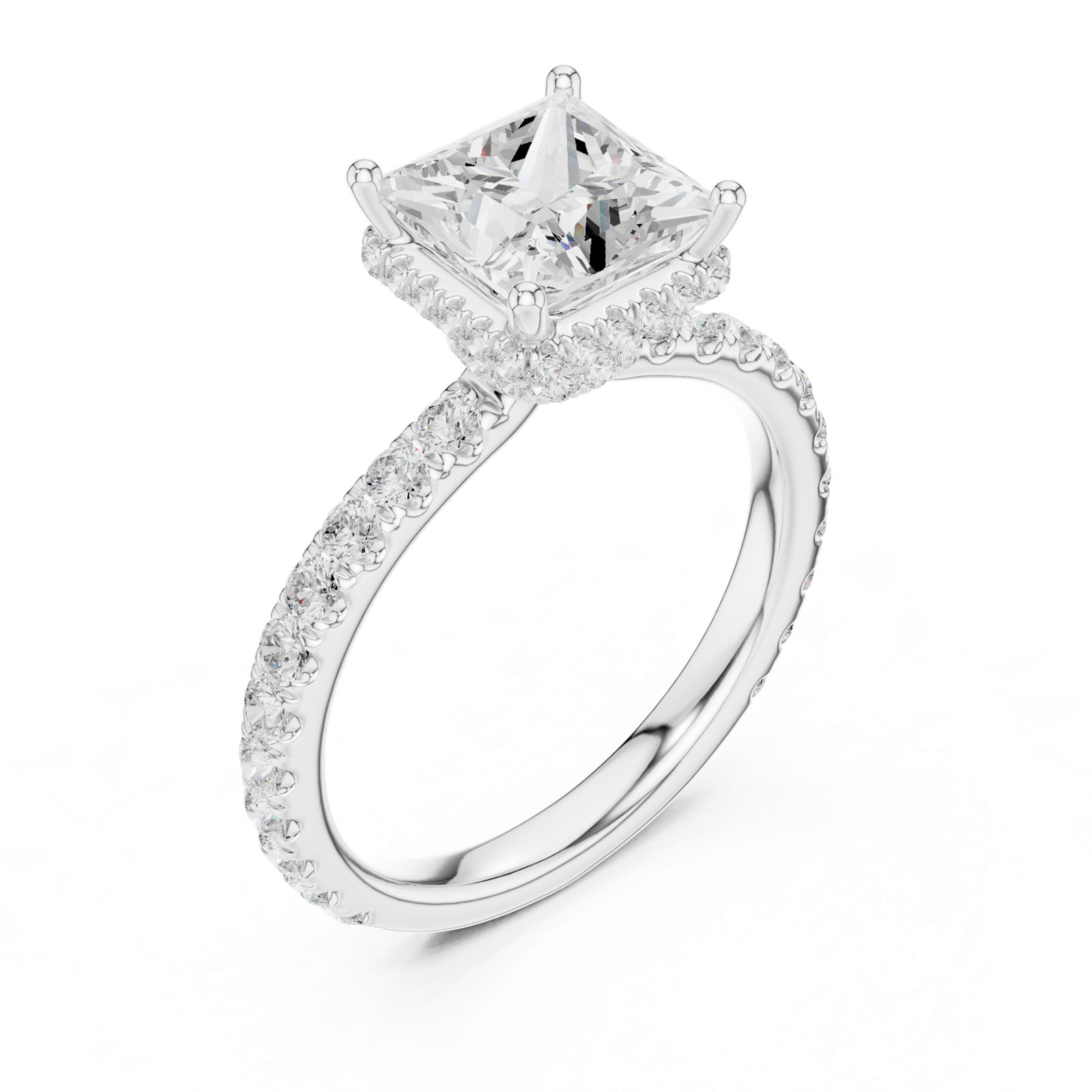 Gold Ring DDLR-165, Princess center stone, White Gold, view 2
