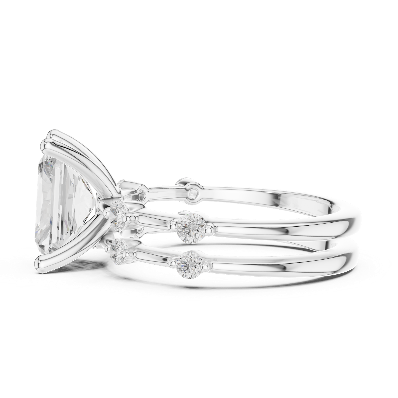 Gold Ring DDLR-441, Radiant center stone, White Gold, view 3