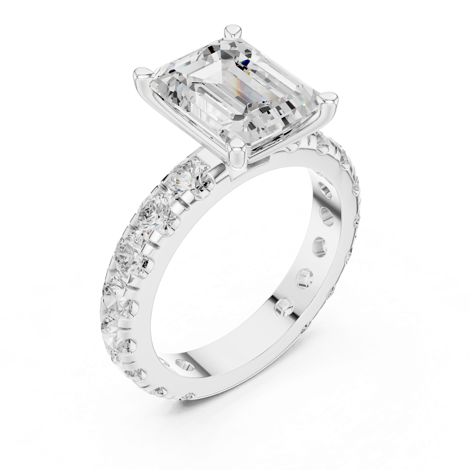 Gold Jewelry L35-63, Emerald center stone, White Gold, view 2