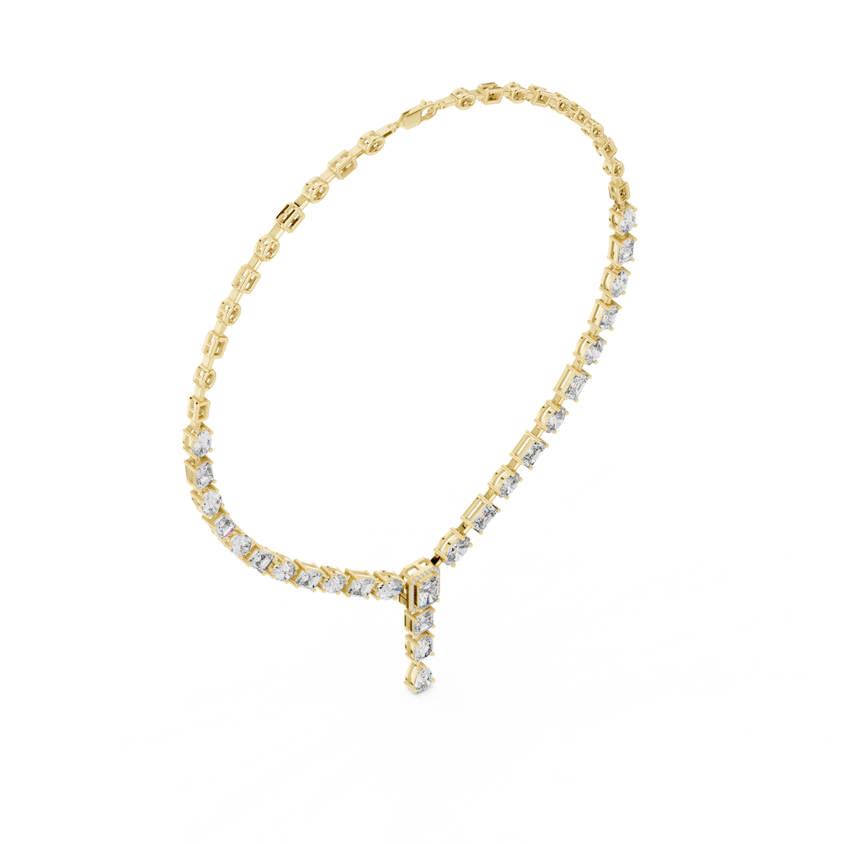 14K Solid Gold Lab Diamond Tennis Necklace, Yellow Gold