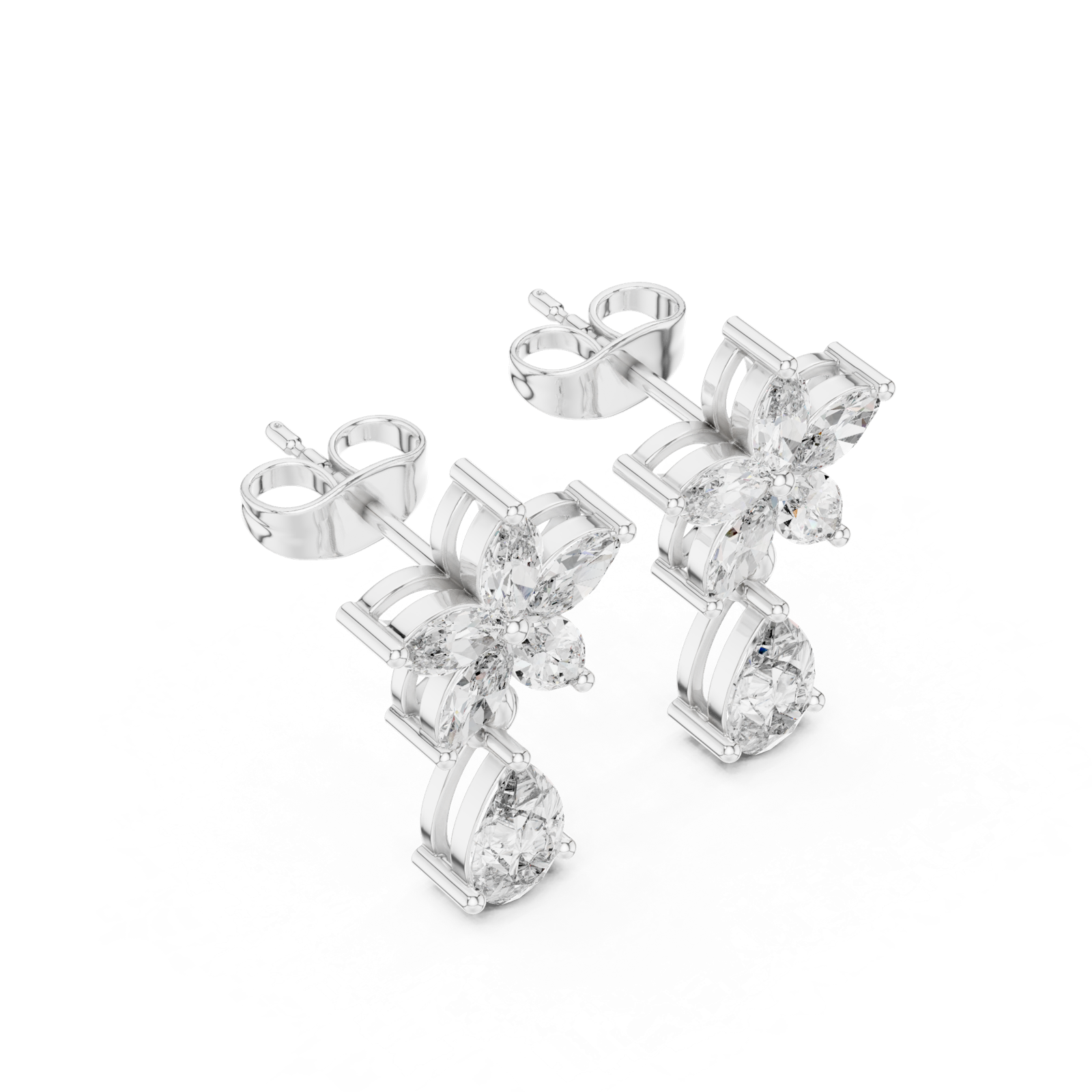 Gold Earrings AGDER-305, White Gold, view 2