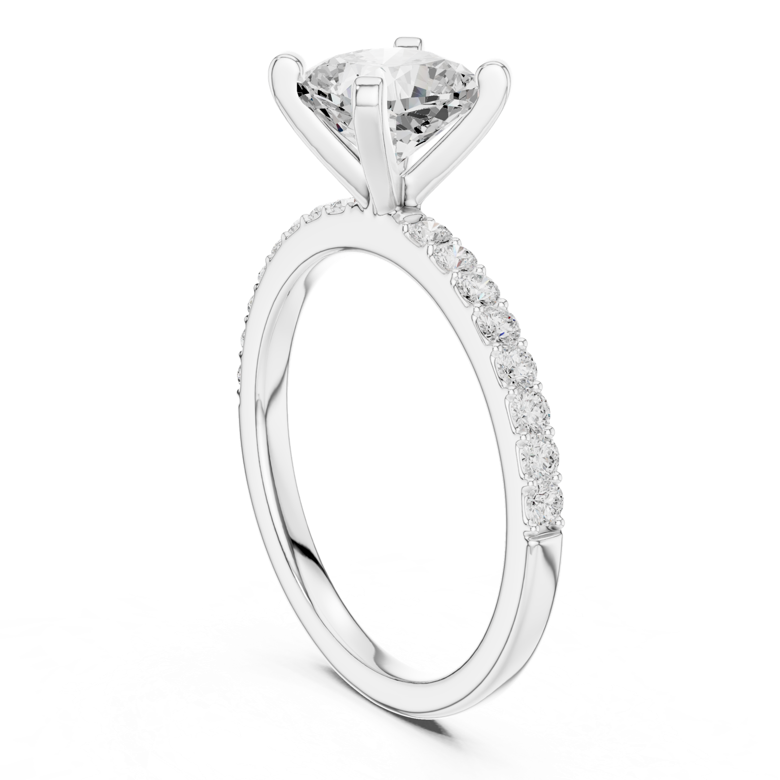 Gold Ring DDLR-040, Cushion center stone, White Gold, view 1