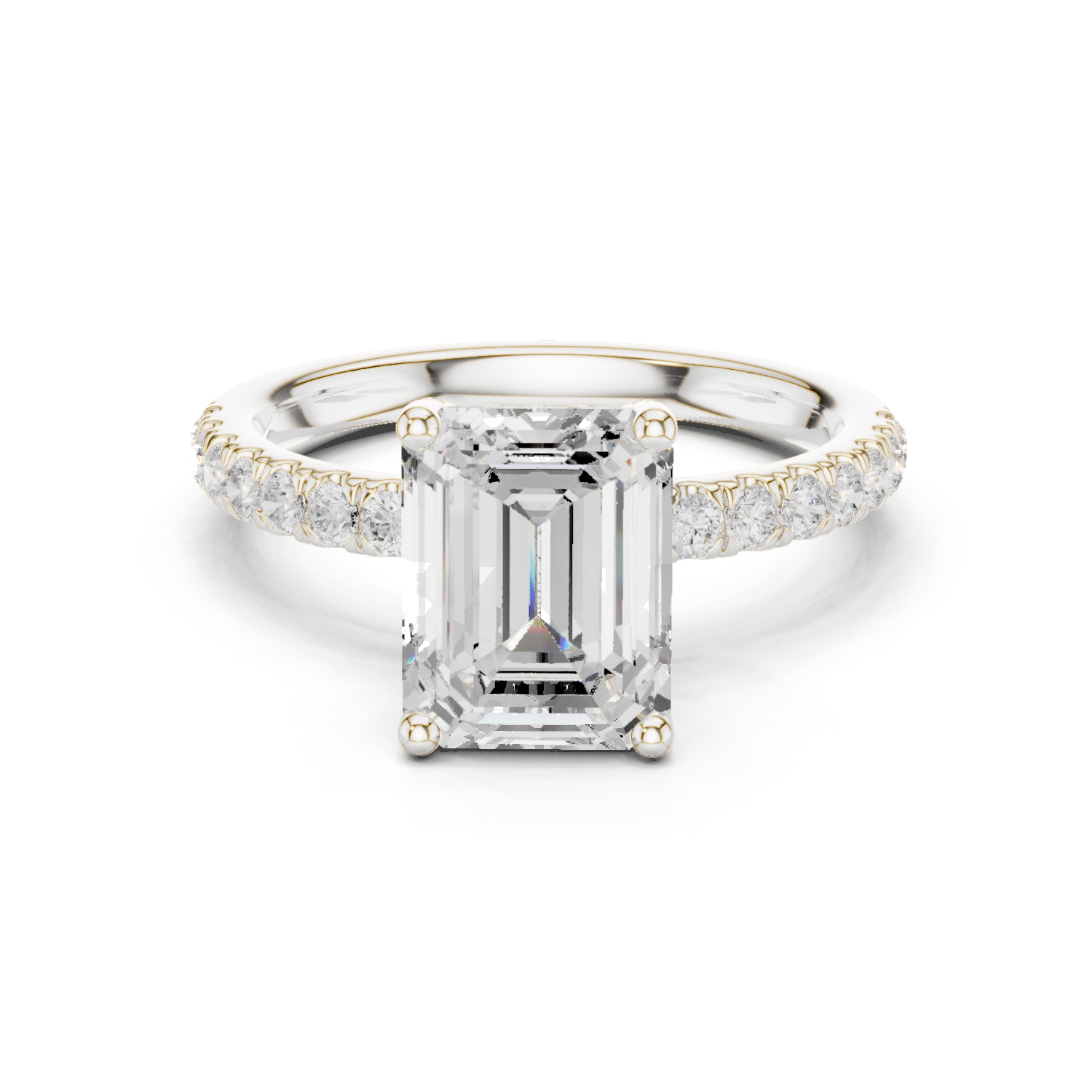 Gold Ring DDLR-161, Emerald center stone, White Gold
