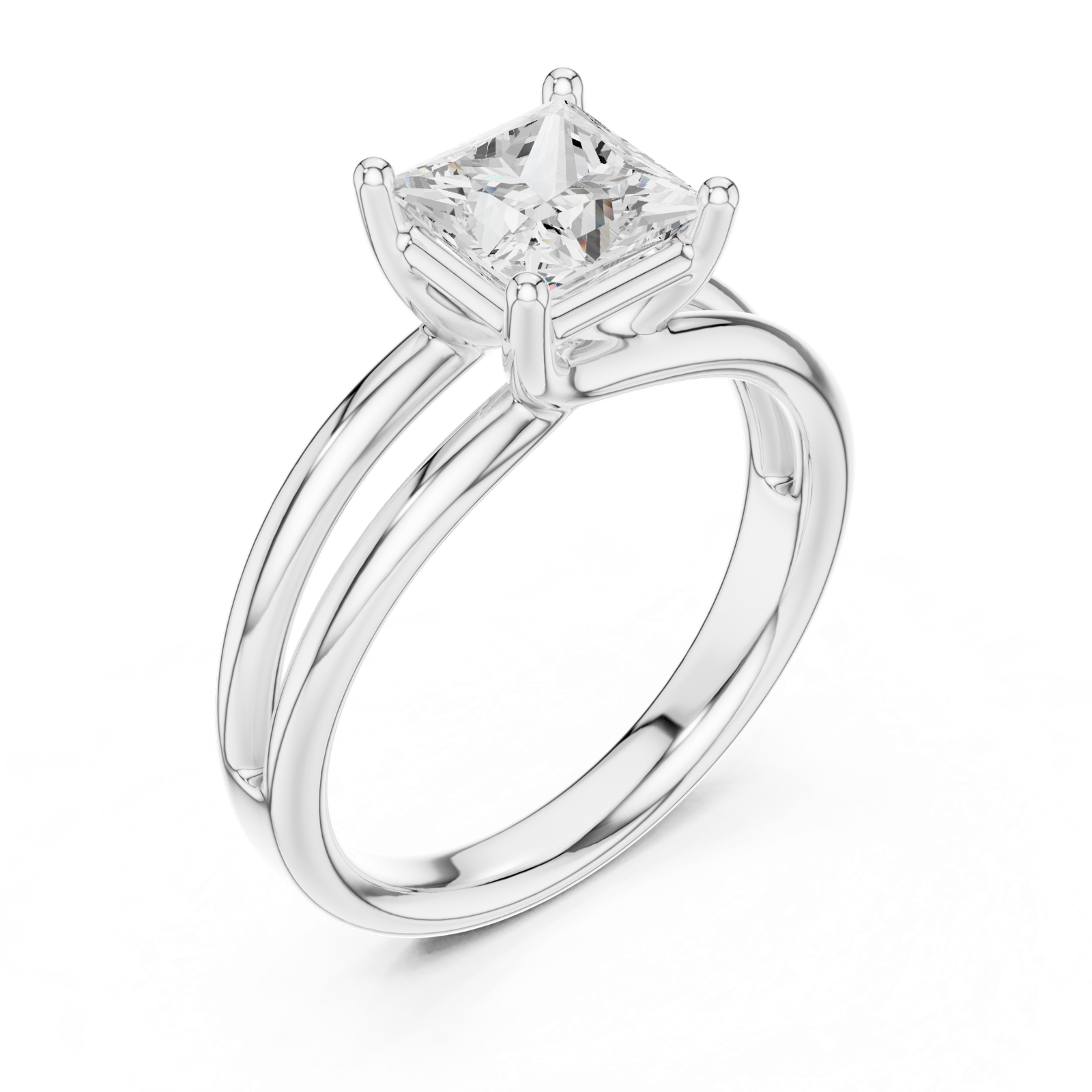 Gold Jewelry L36-9, Princess center stone, White Gold, view 2