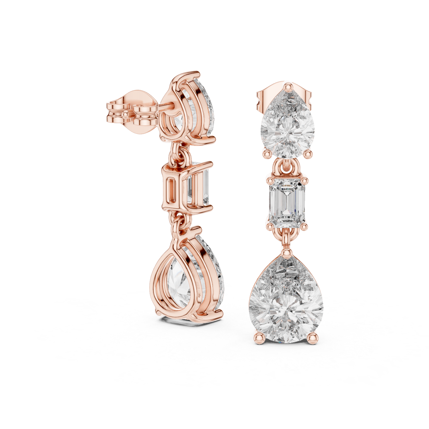 14K Solid Gold Lab Diamond Drop Earrings, Rose Gold, view 1