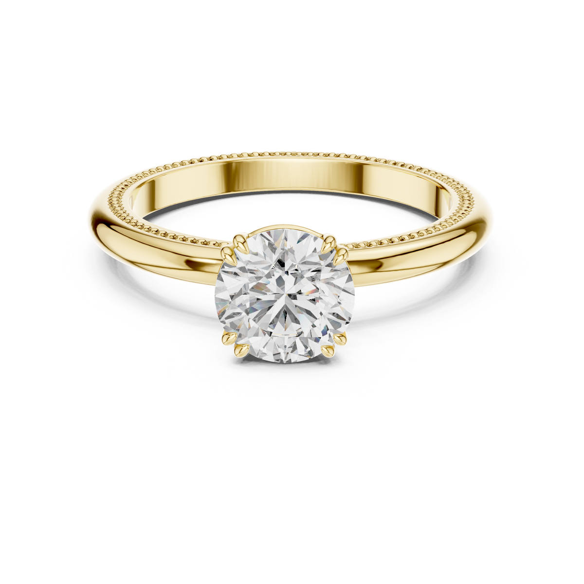 14K Solid Gold Lab Diamond Solitaire Ring, Yellow Gold