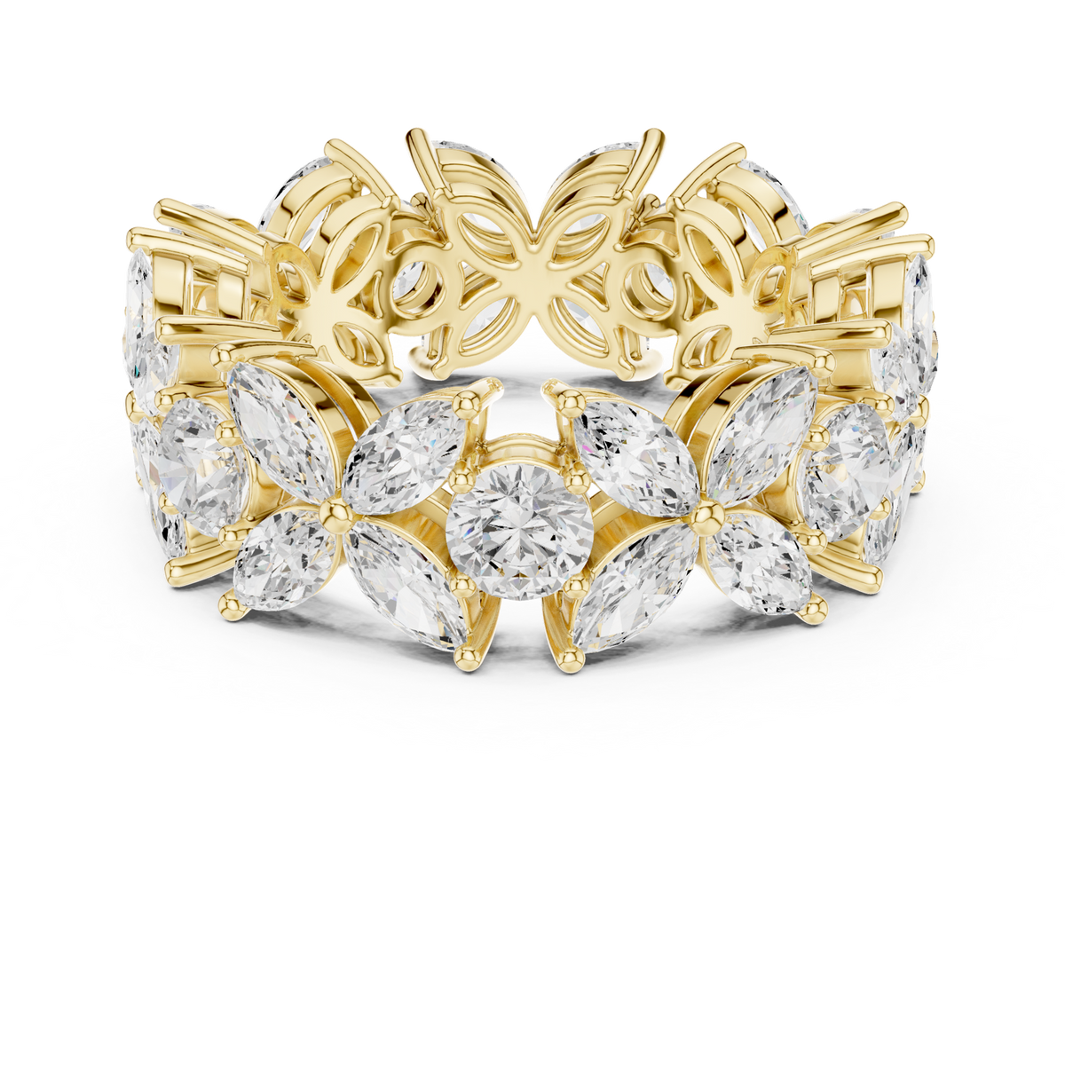 14K Solid Gold Lab Diamond Butterfly Cluster Ring, Yellow Gold