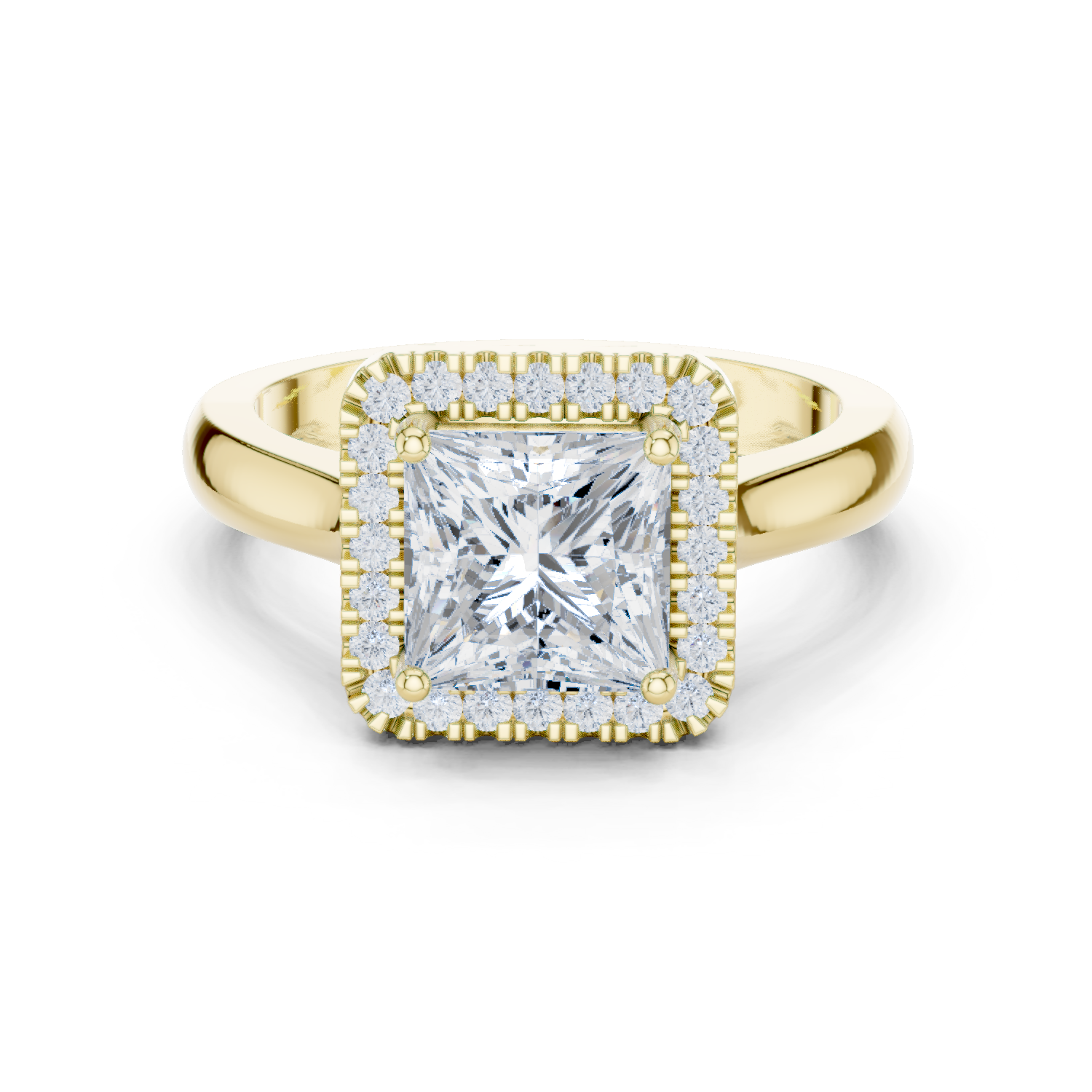 Gold Ring DDLR-338, Princess center stone, Yellow Gold