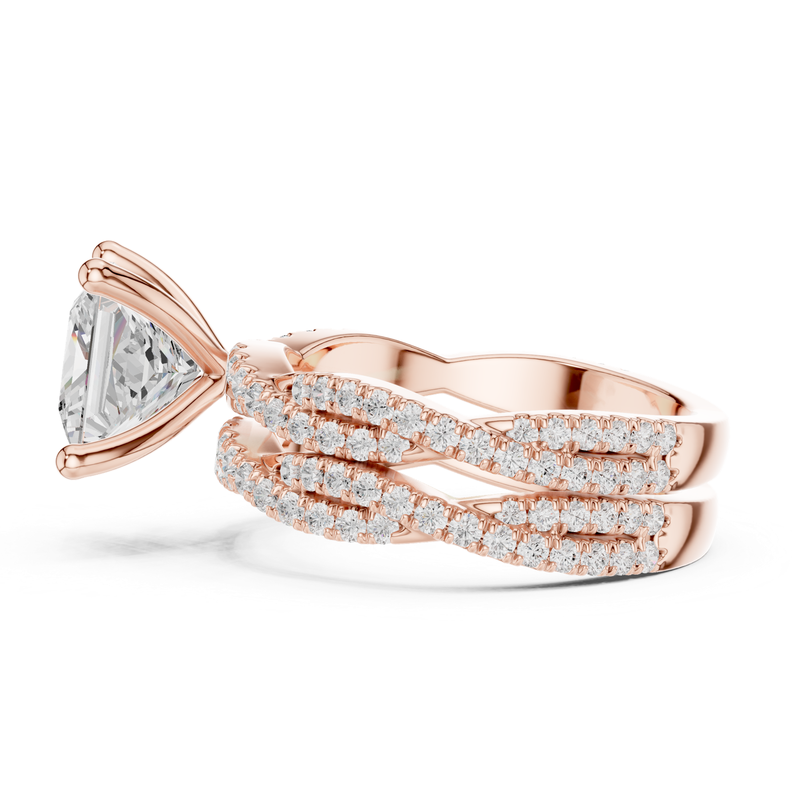 Gold Ring DDLR-300, Princess center stone, Rose Gold, view 3