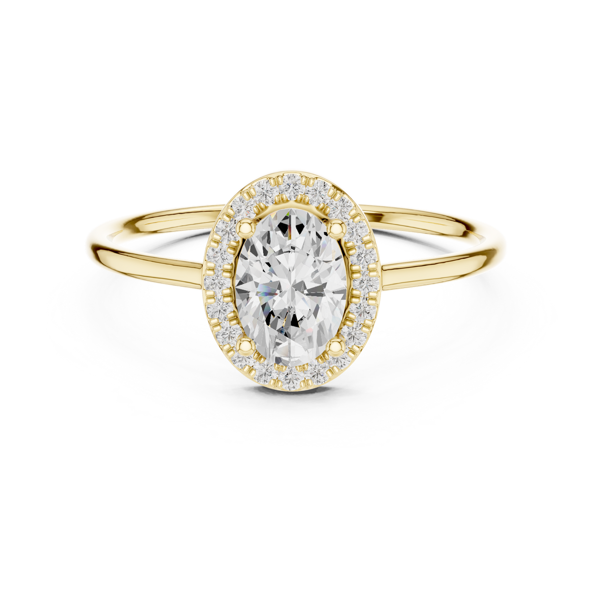 14K Solid Gold Lab Diamond Halo Ring, Yellow Gold