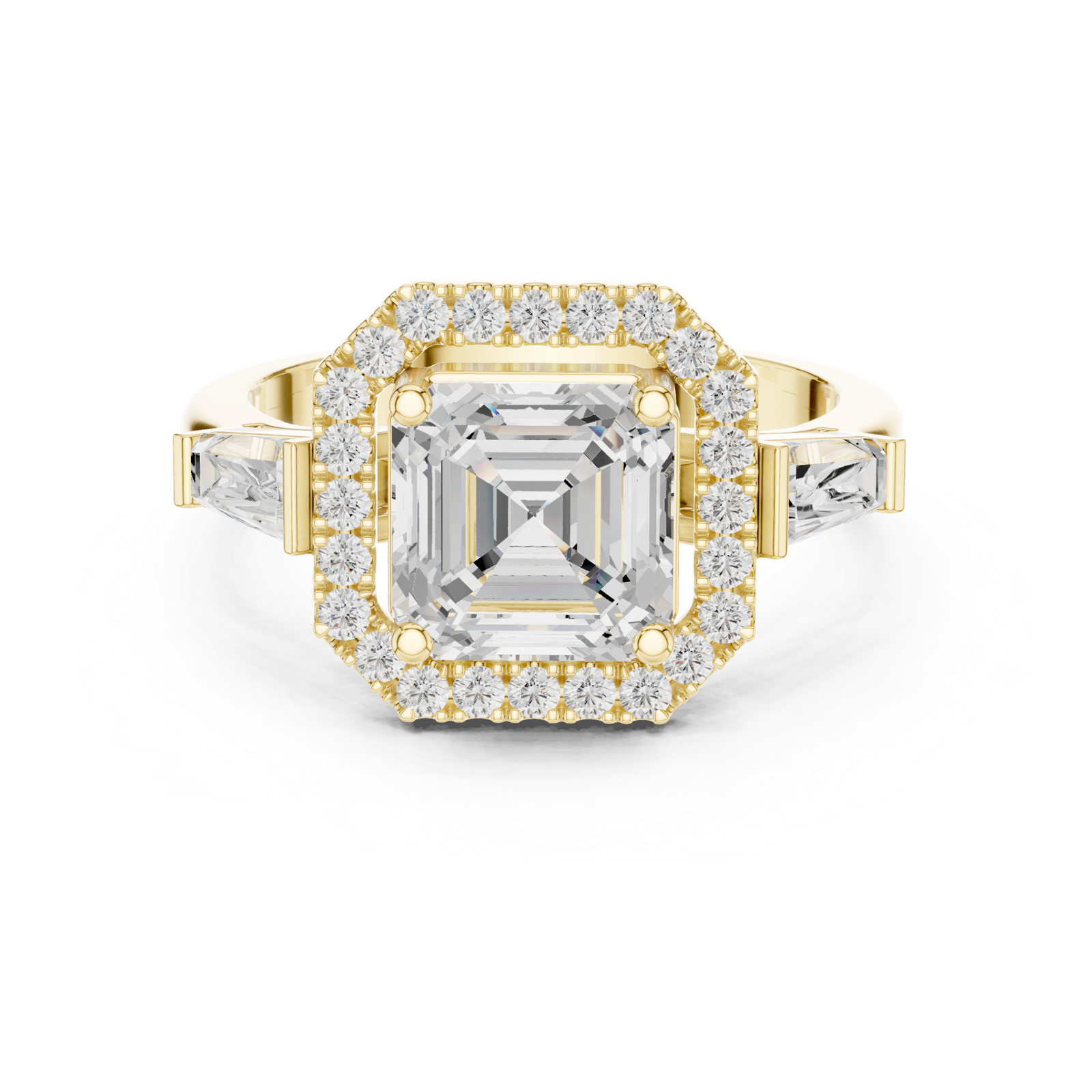 Gold Ring, Asscher center stone, Yellow Gold, view 4