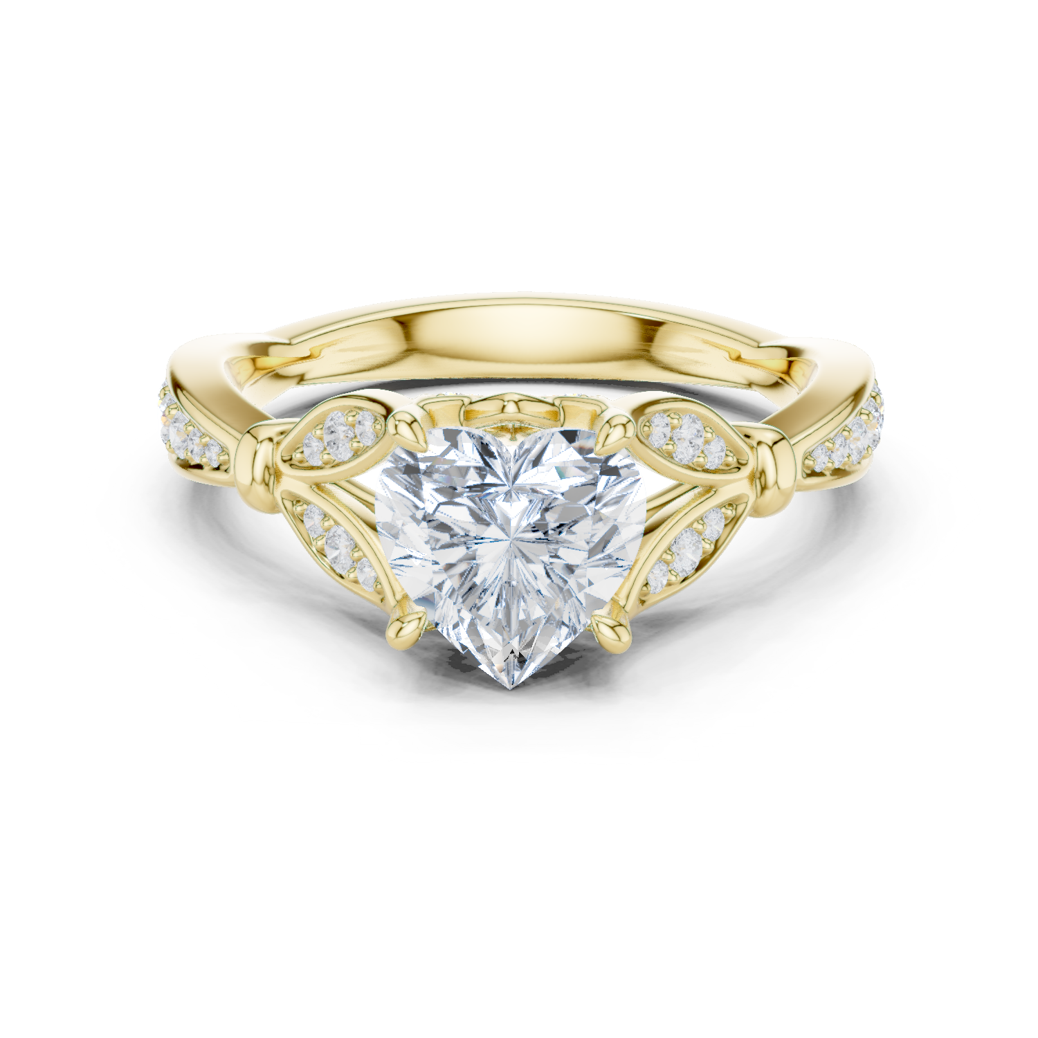Gold Ring DDLR-257, Heart center stone, Yellow Gold