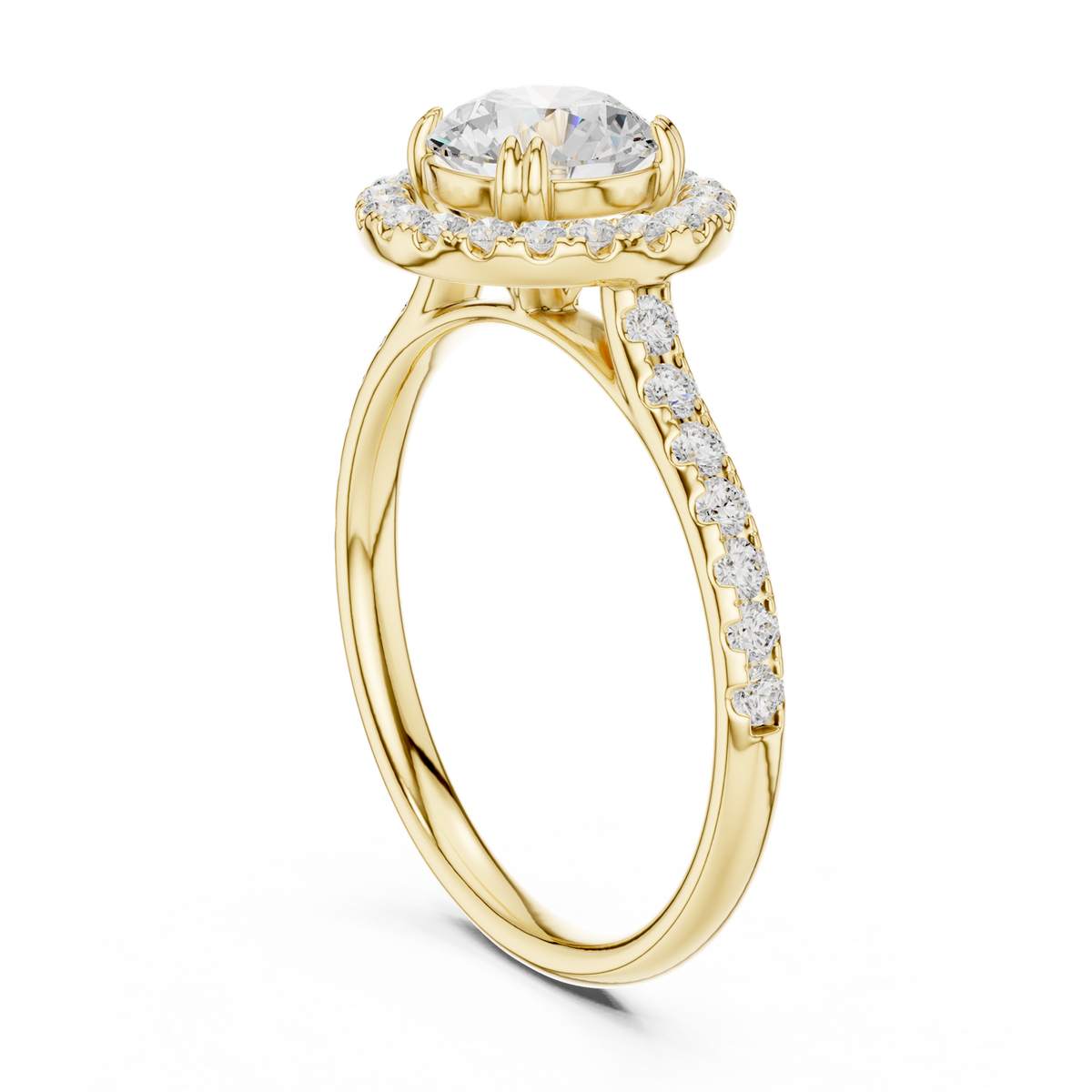 14K Solid Gold Lab Diamond Halo Ring, Yellow Gold, view 1