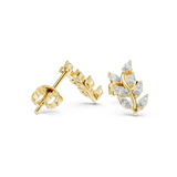 14K Solid Gold Lab Diamond Leaf Drop Earrings, Yellow Gold, view 1