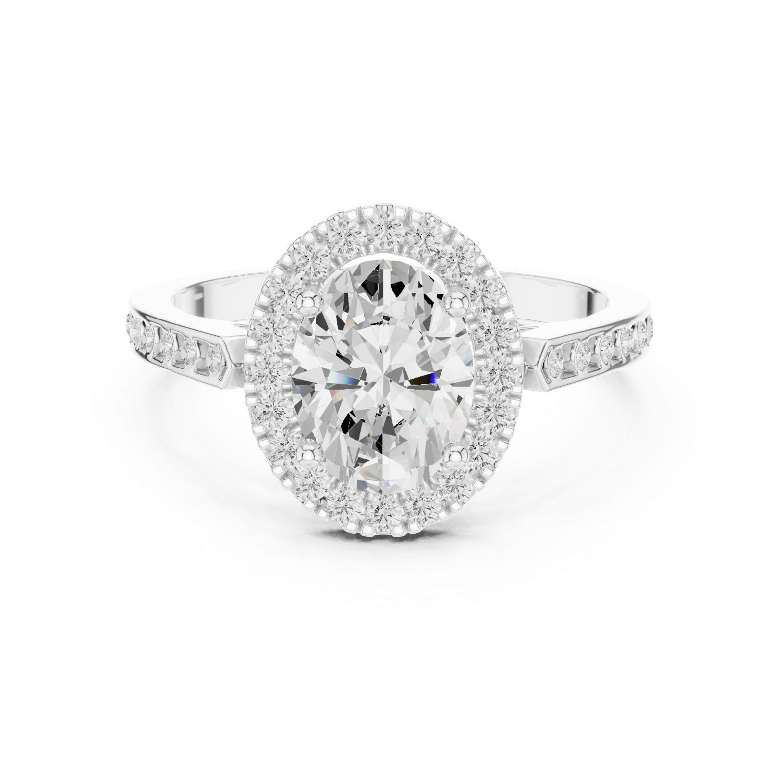 Gold Ring DDLR-349, Oval center stone, White Gold, view 4