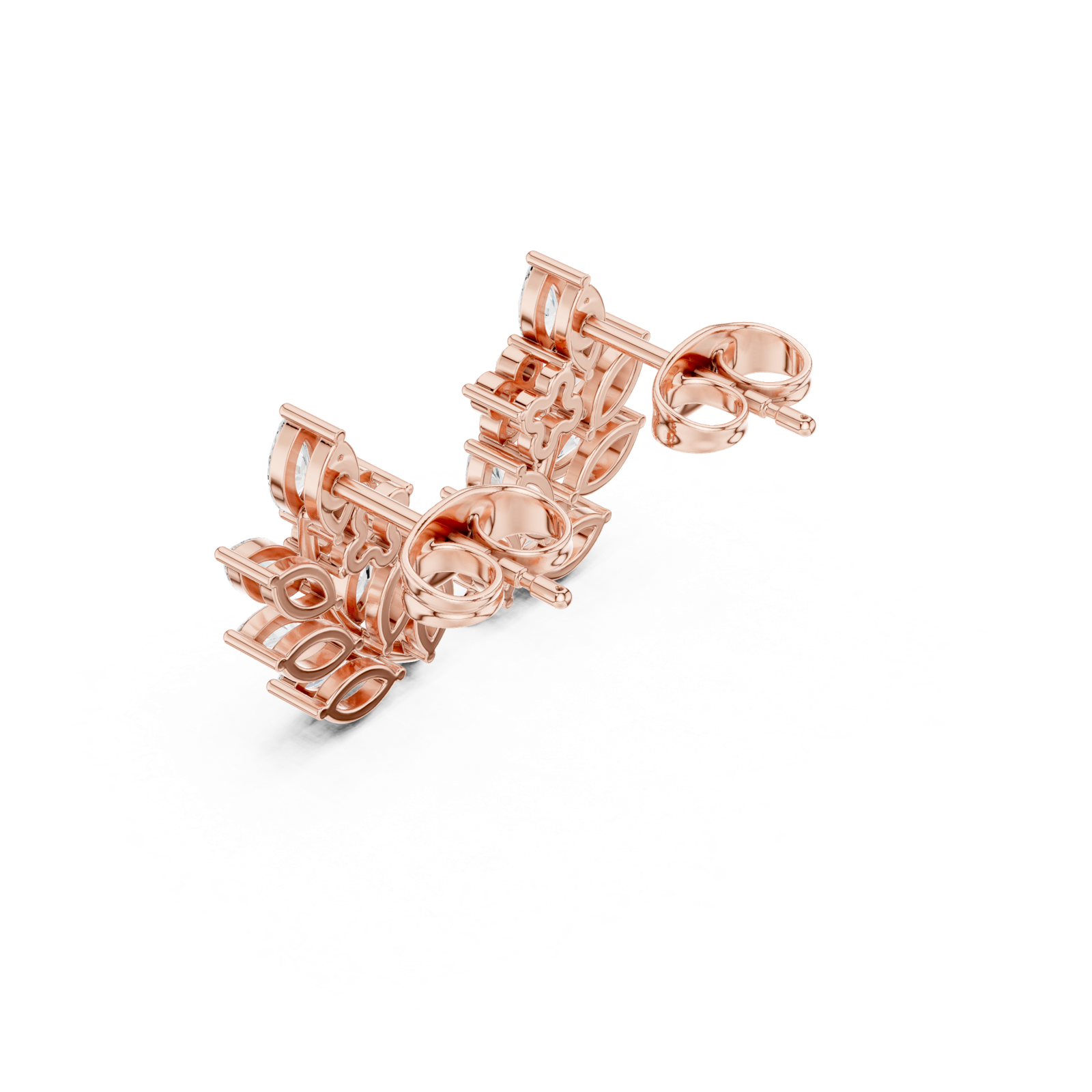 14K Solid Gold Lab Diamond Leaf Huggie Earrings, Rose Gold, view 2