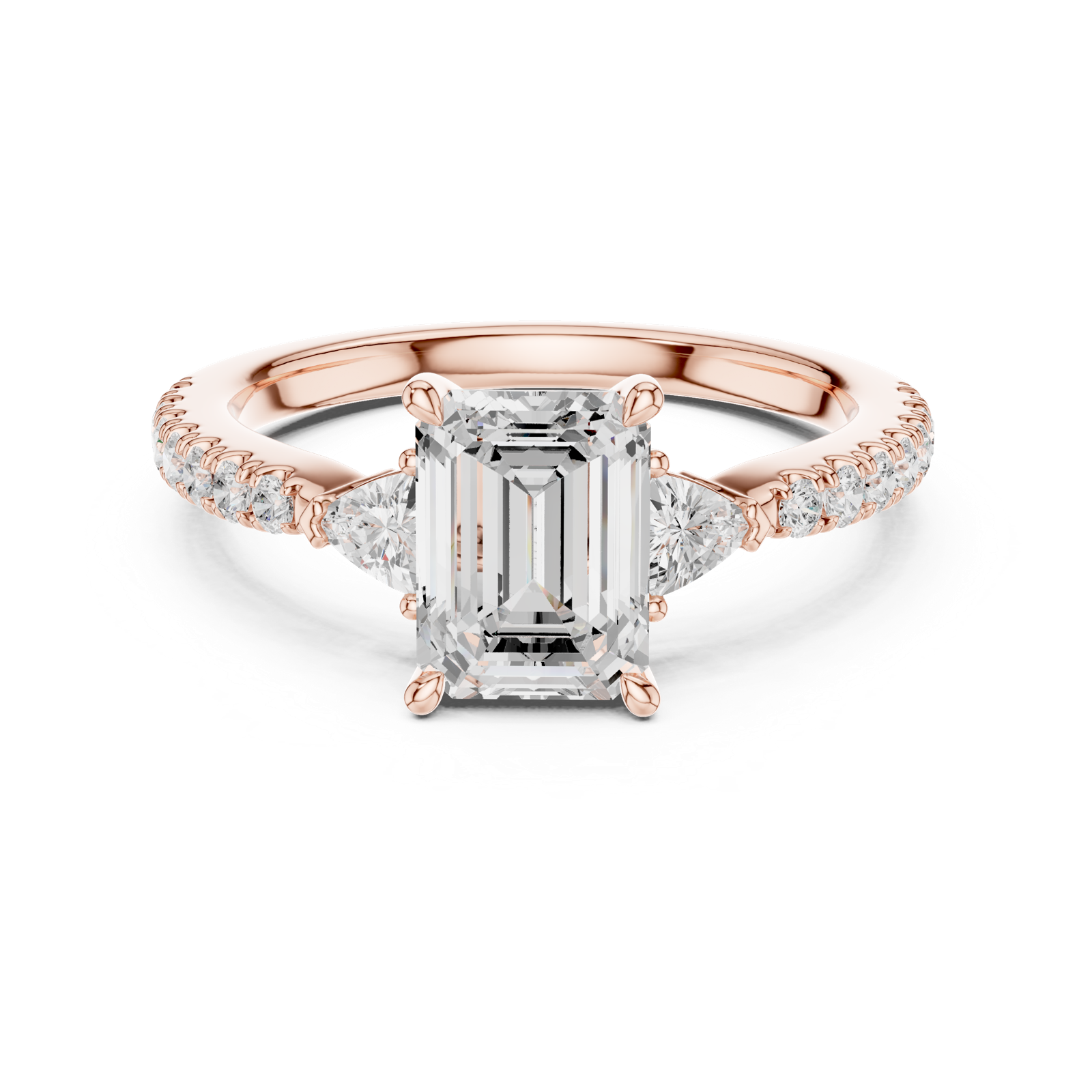 Gold Ring, Emerald center stone, Rose Gold, view 4