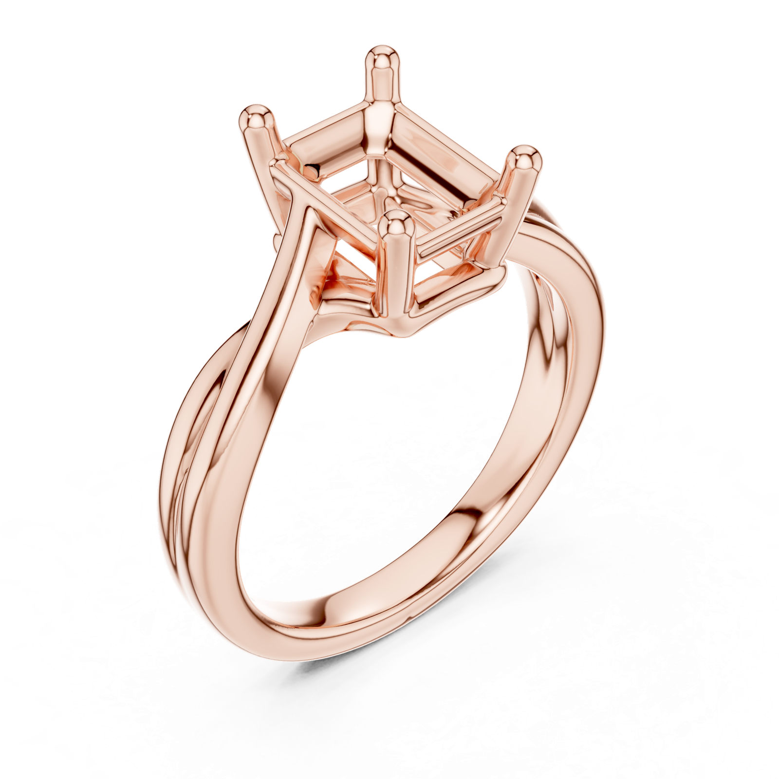 Gold Twisted Band Solitaire Engagement Ring, Emerald center stone, Rose Gold, view 2