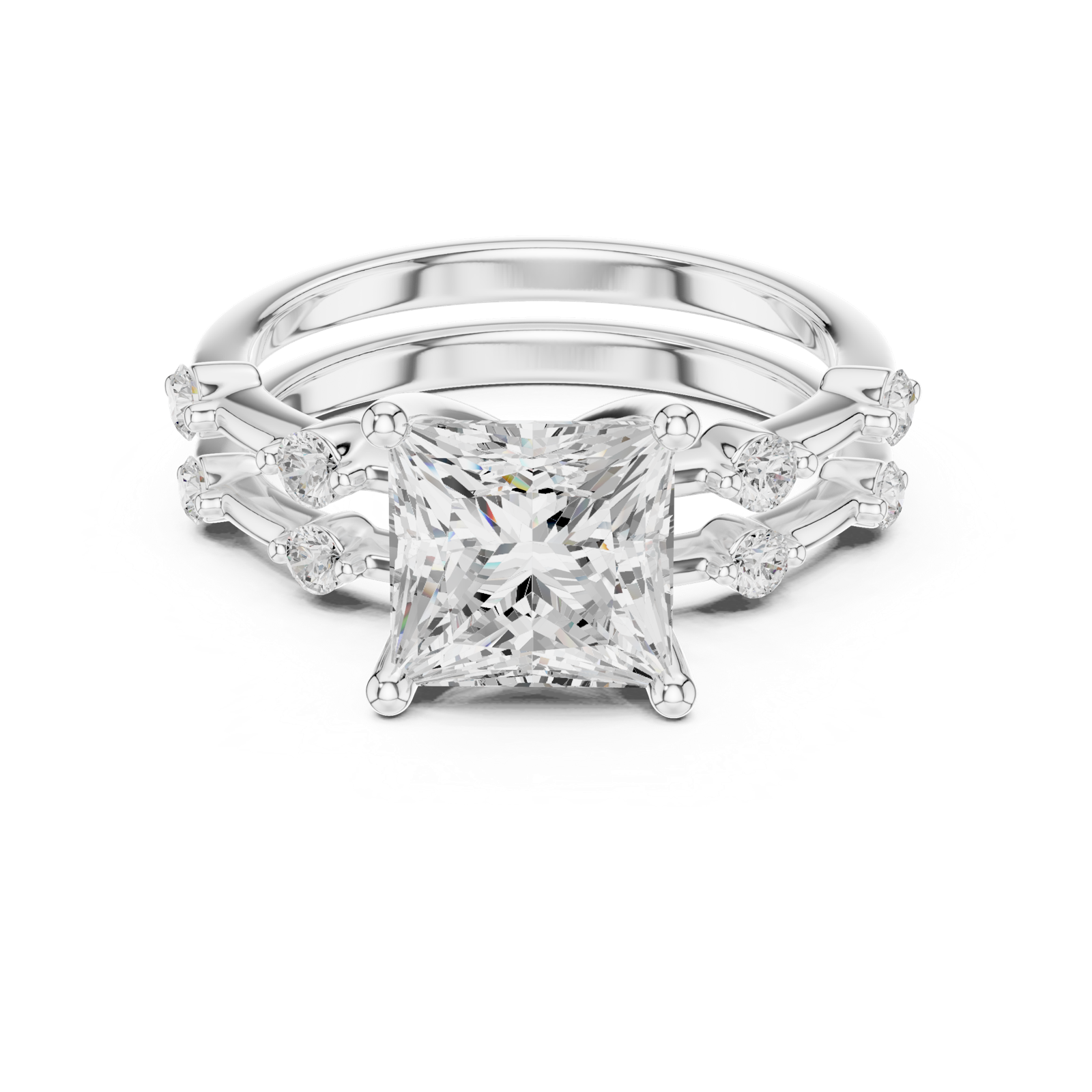Gold Ring DDLR-441, Princess center stone, White Gold, view 4