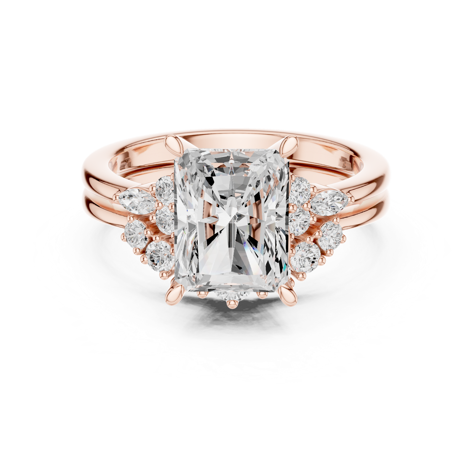 Gold Ring DDLR-440, Radiant center stone, Rose Gold, view 4