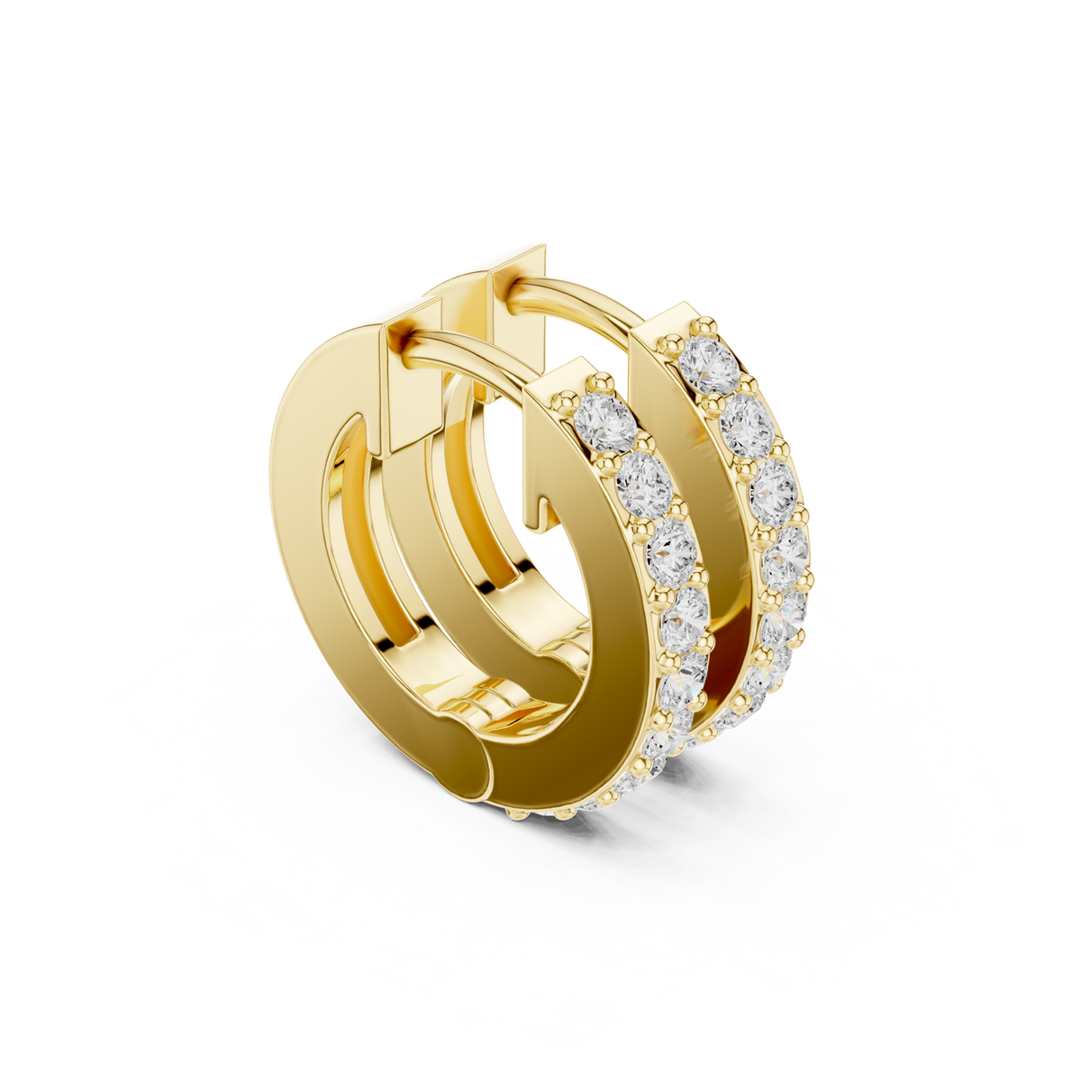 14K Solid Gold Lab Diamond Huggie Earrings, Yellow Gold, view 1